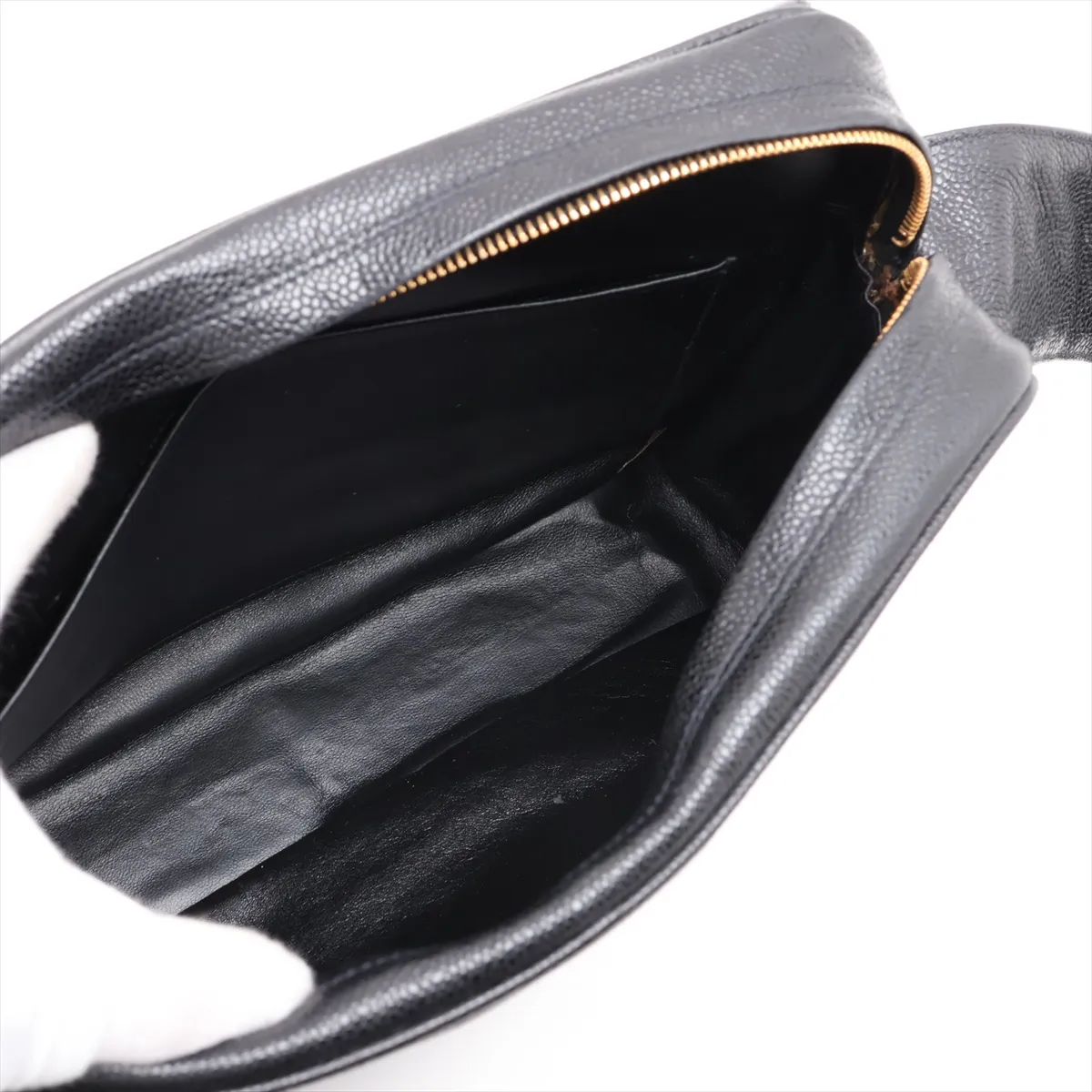 Bias Stitch Caviar Skin Shoulder Bag, Black with Gold Hardware, Item No. 3429539 (Serial Number 3) — view 6