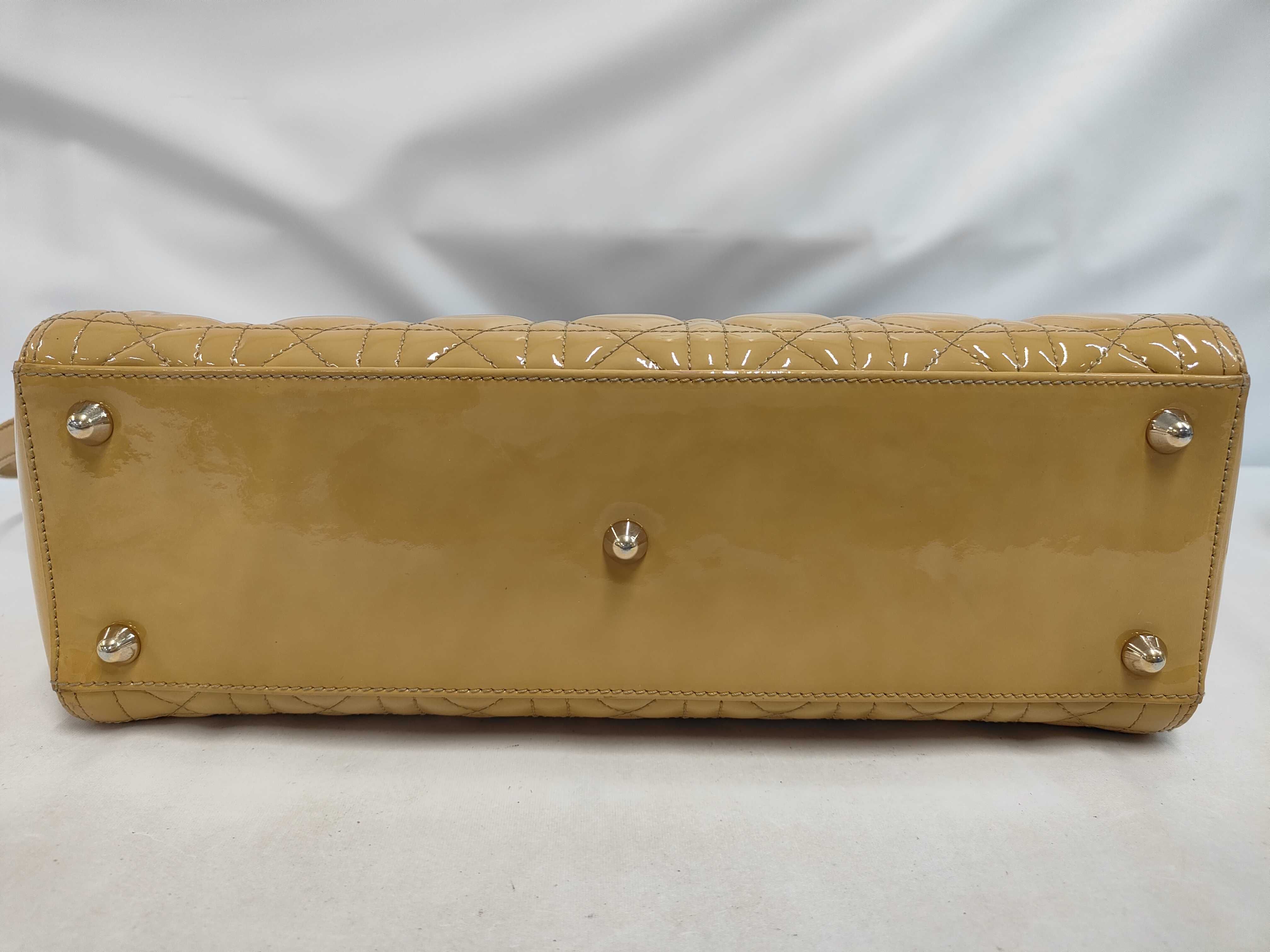 Large Lady Dior Zip Beige Cannage Patent Leather Handbag with Gold Hardware — view 4