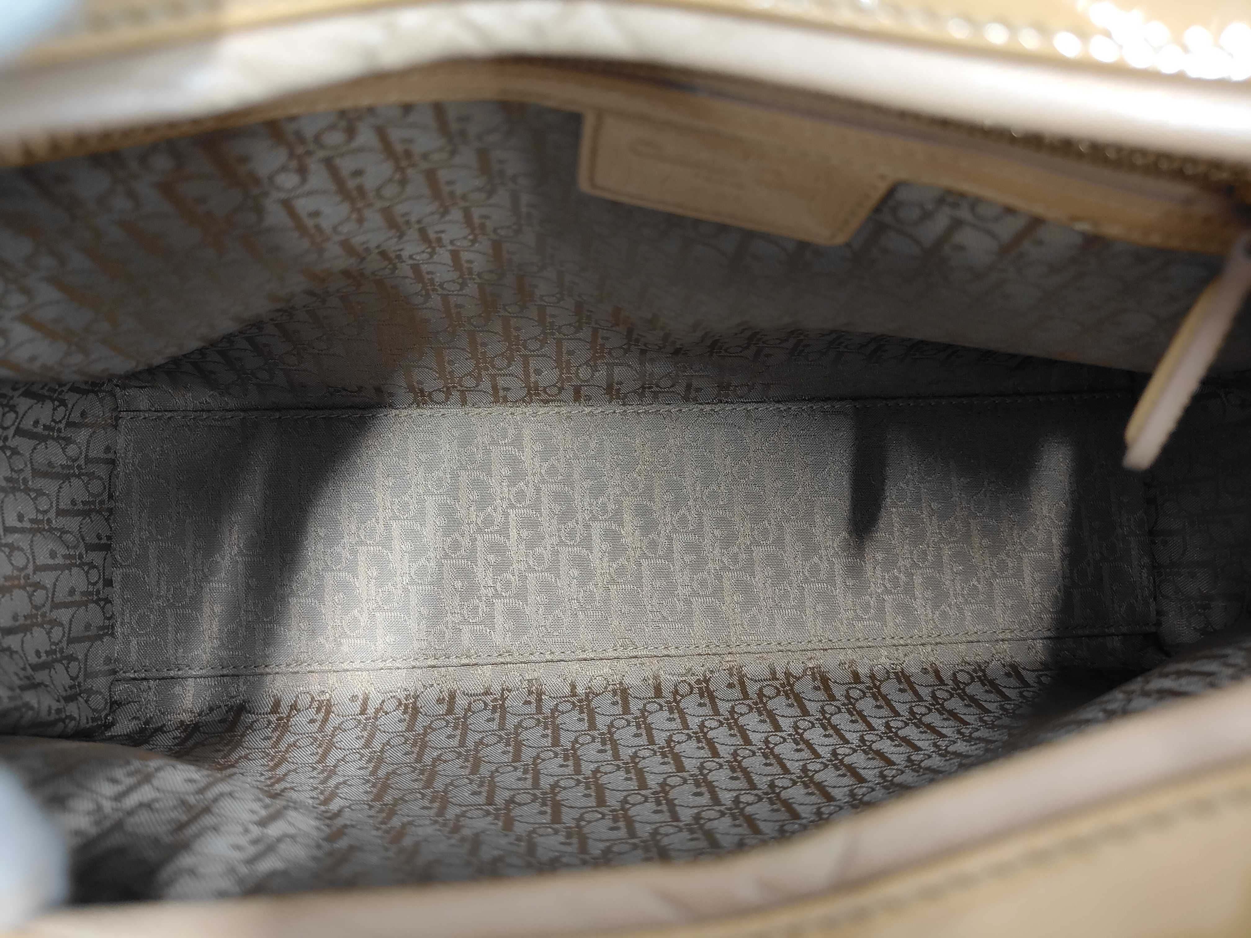 Large Lady Dior Zip Beige Cannage Patent Leather Handbag with Gold Hardware — view 10