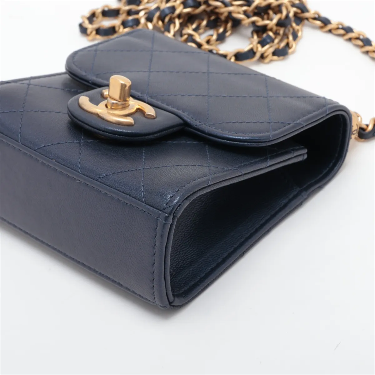 Mini Matelassé Leather Chain Shoulder Bag, Pearl Blue with Gold Hardware, 29320223 (Serial Number 29) — view 3