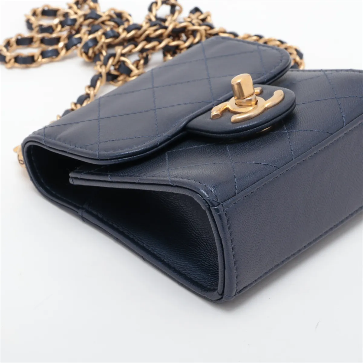 Mini Matelassé Leather Chain Shoulder Bag, Pearl Blue with Gold Hardware, 29320223 (Serial Number 29) — view 4