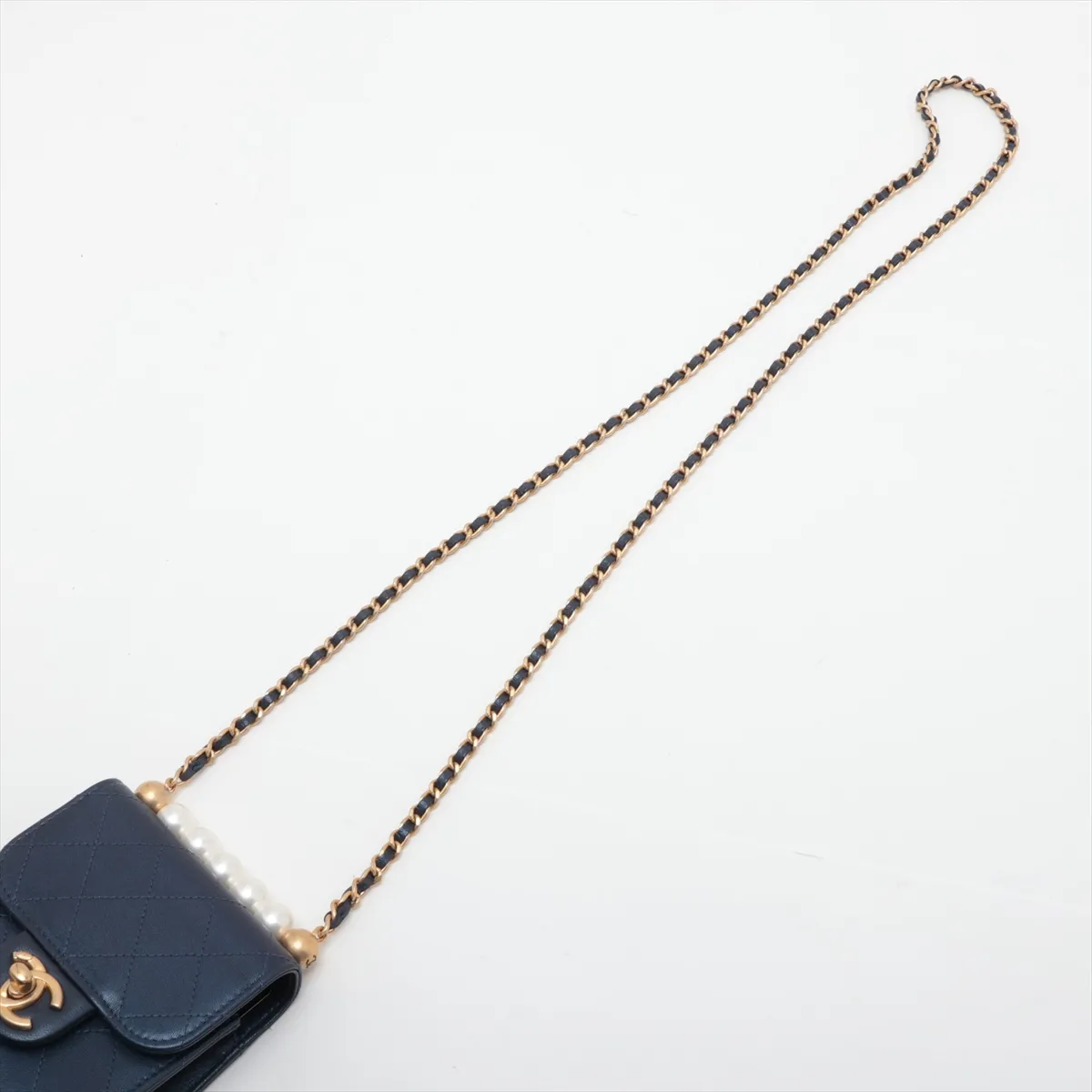 Mini Matelassé Leather Chain Shoulder Bag, Pearl Blue with Gold Hardware, 29320223 (Serial Number 29) — view 5