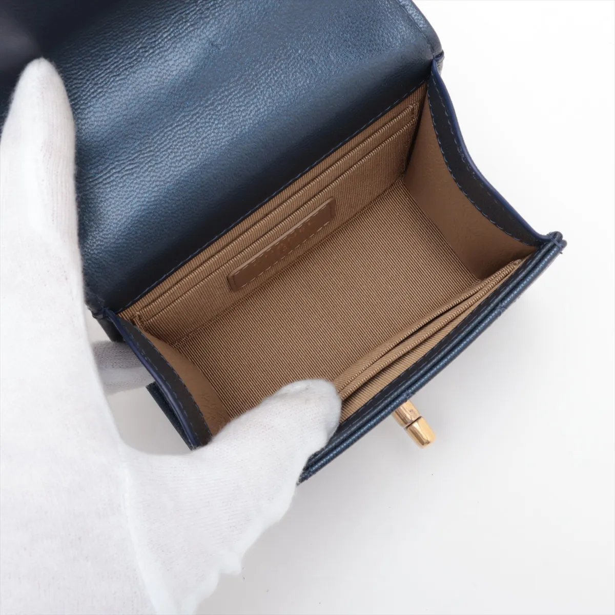 Mini Matelassé Leather Chain Shoulder Bag, Pearl Blue with Gold Hardware, 29320223 (Serial Number 29) — view 6