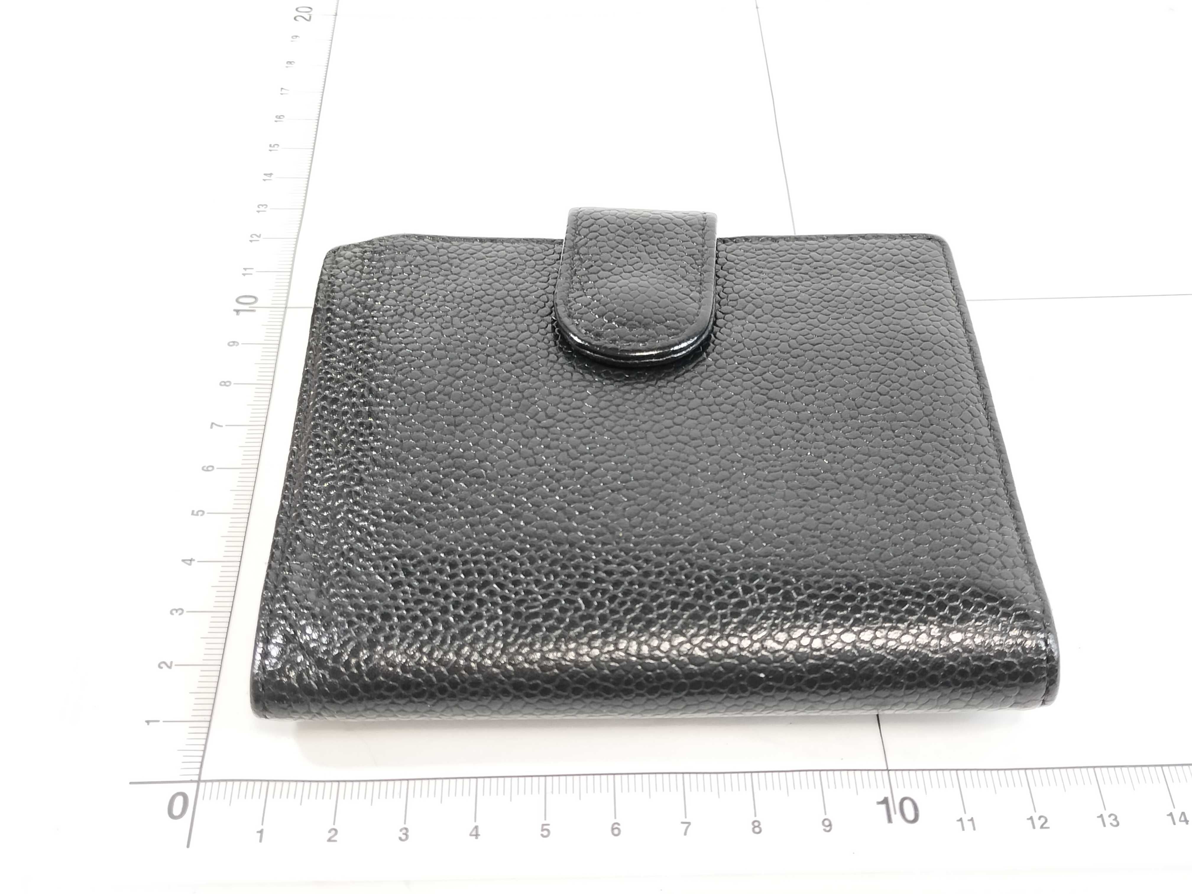 Caviar Skin Bi-fold Wallet with Coco Mark, Black, Double Snap Closure — view 2