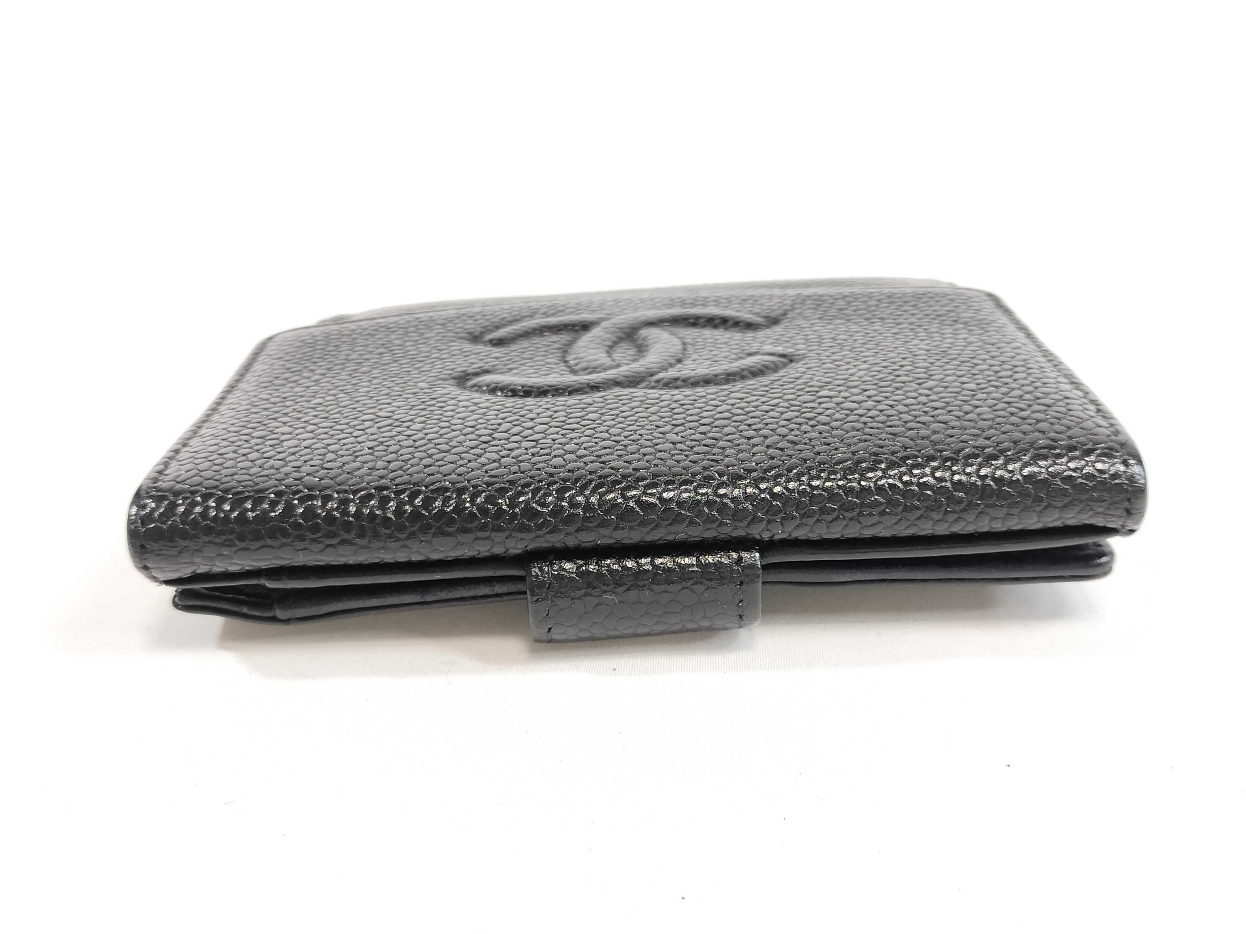 Caviar Skin Bi-fold Wallet with Coco Mark, Black, Double Snap Closure — view 6