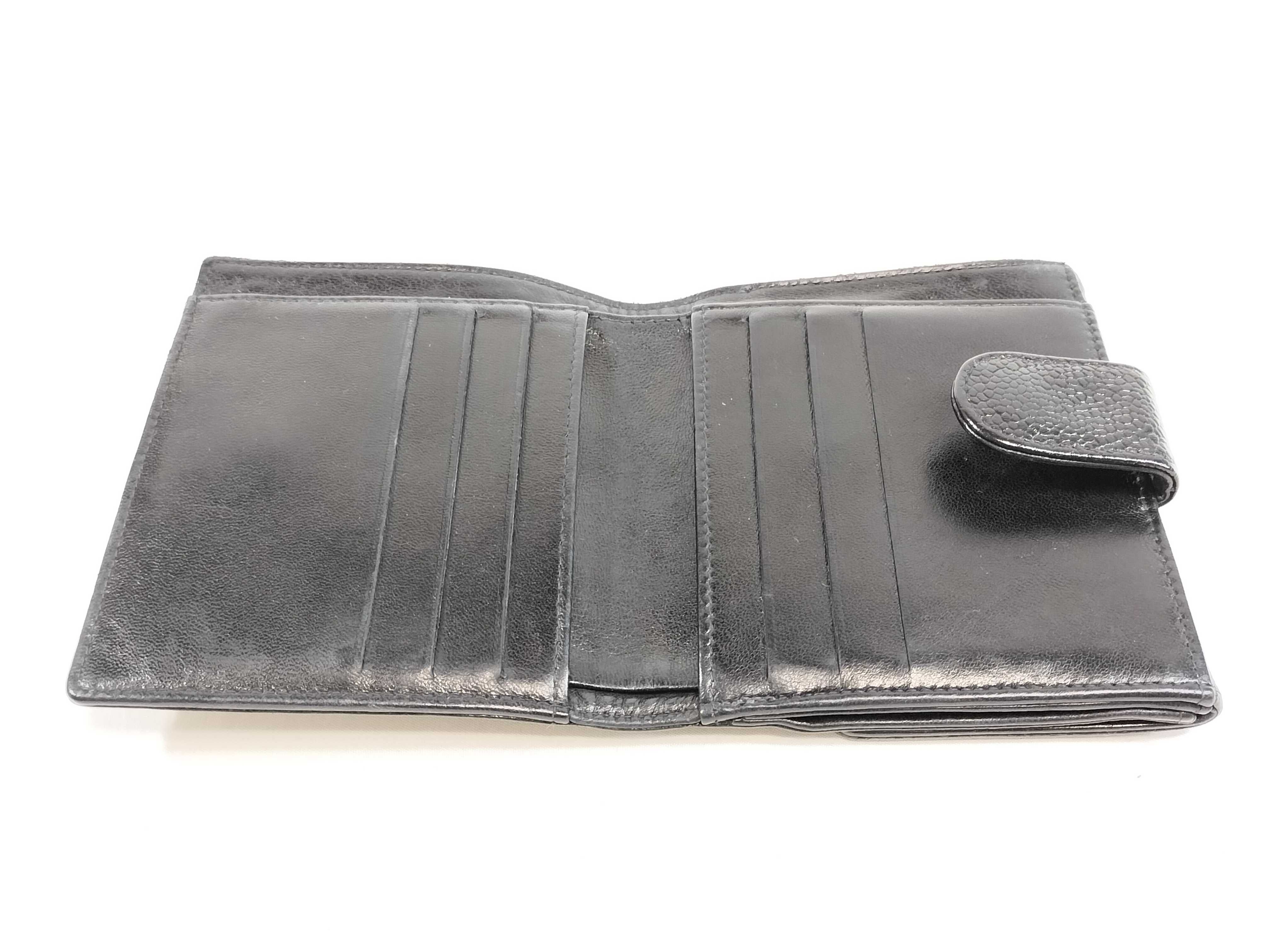 Caviar Skin Bi-fold Wallet with Coco Mark, Black, Double Snap Closure — view 10