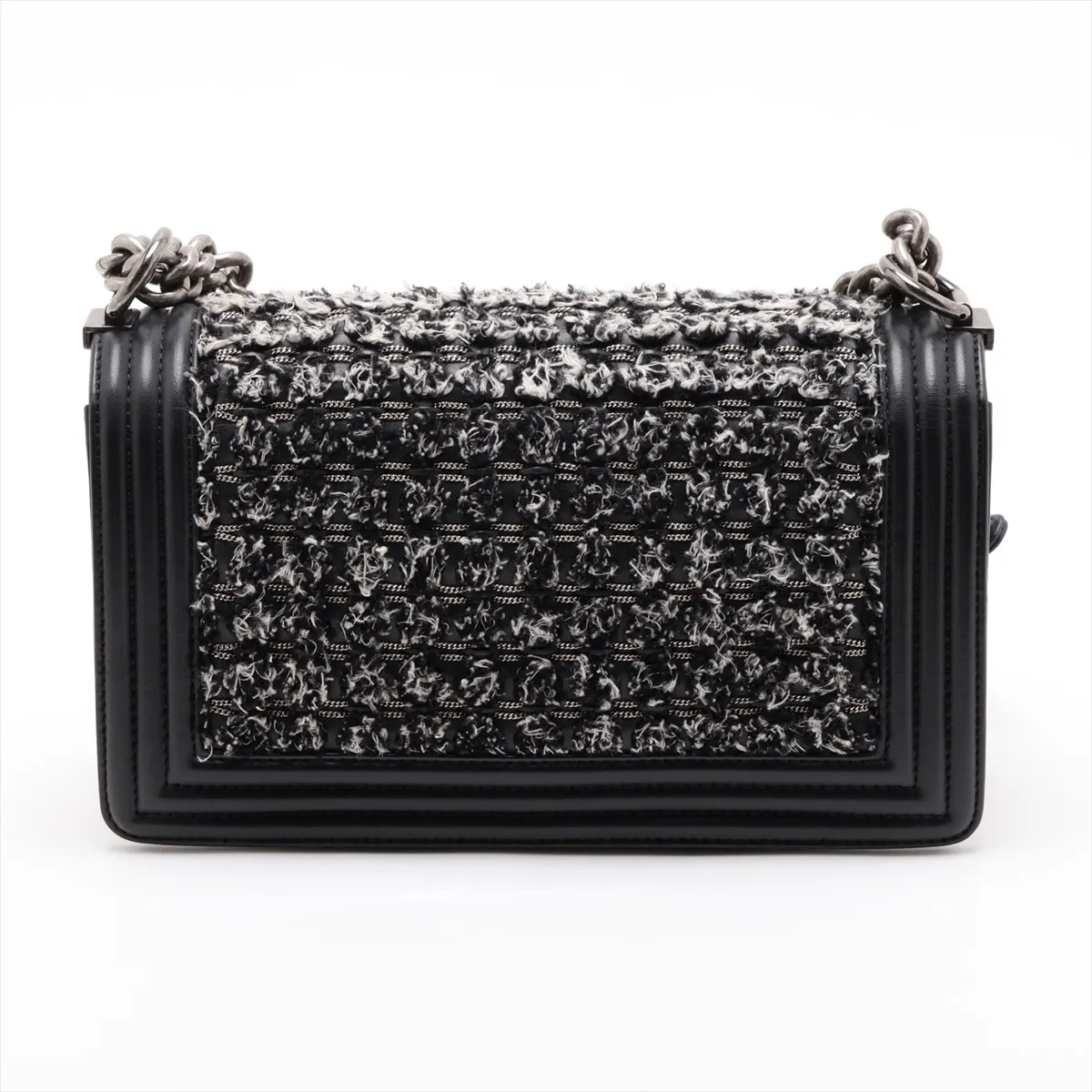 Boy Chanel 25 Tweed x Lambskin Chain Shoulder Bag, Black with Gunmetal Hardware, 23349749, Serial Number 23, A67086 — view 2