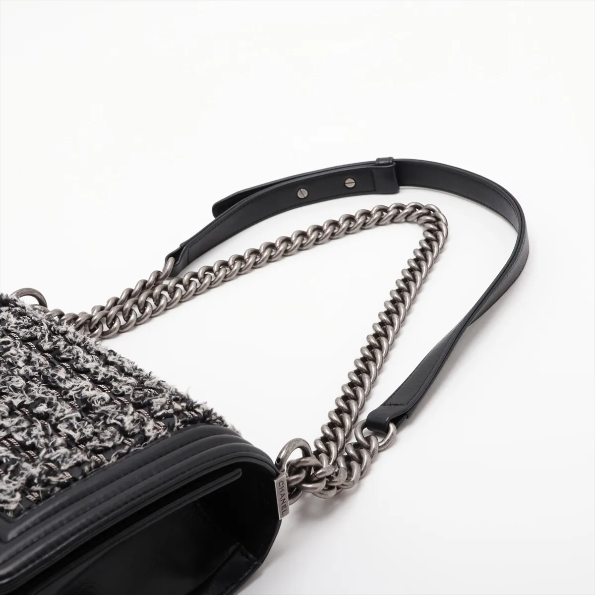 Boy Chanel 25 Tweed x Lambskin Chain Shoulder Bag, Black with Gunmetal Hardware, 23349749, Serial Number 23, A67086 — view 5
