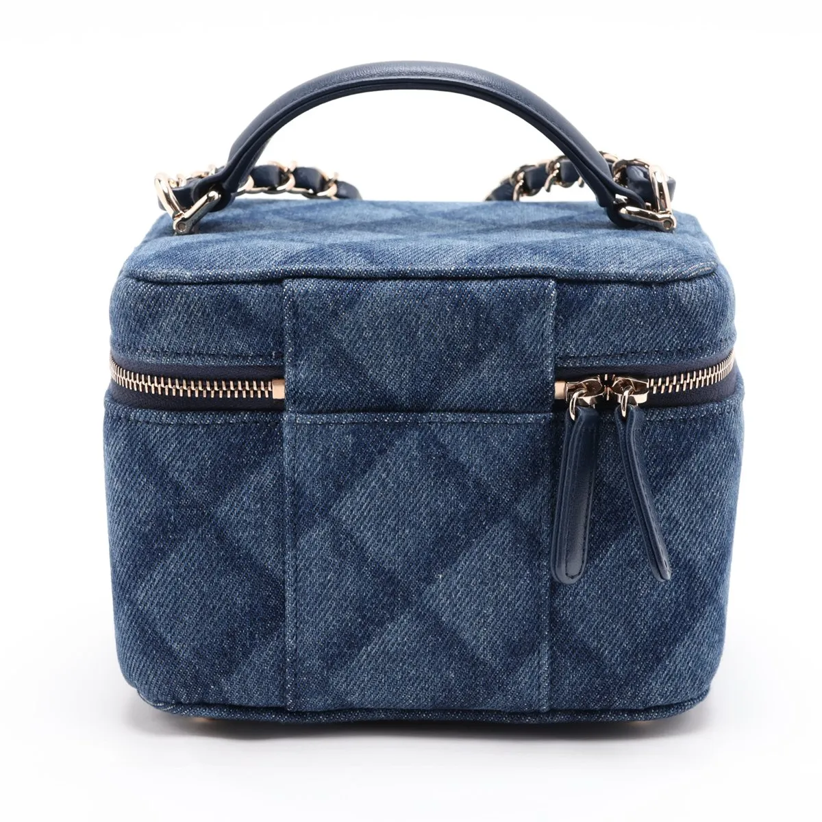 Matelassé Denim Vanity Bag, Blue with Gold Hardware, H724E481, Random Plate — view 2