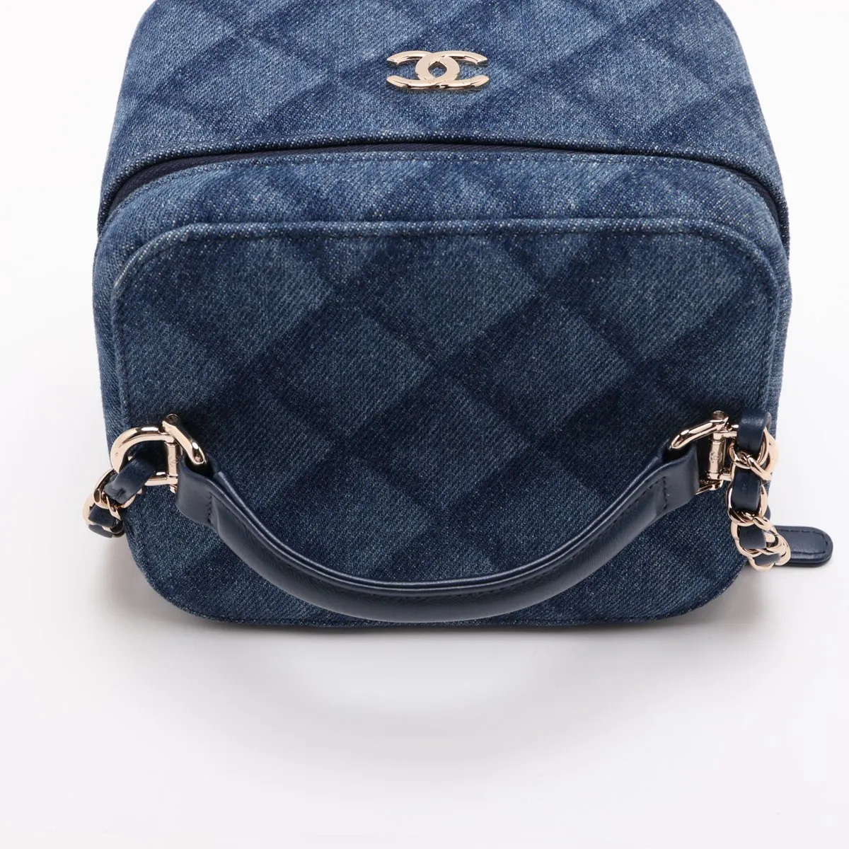 Matelassé Denim Vanity Bag, Blue with Gold Hardware, H724E481, Random Plate — view 5