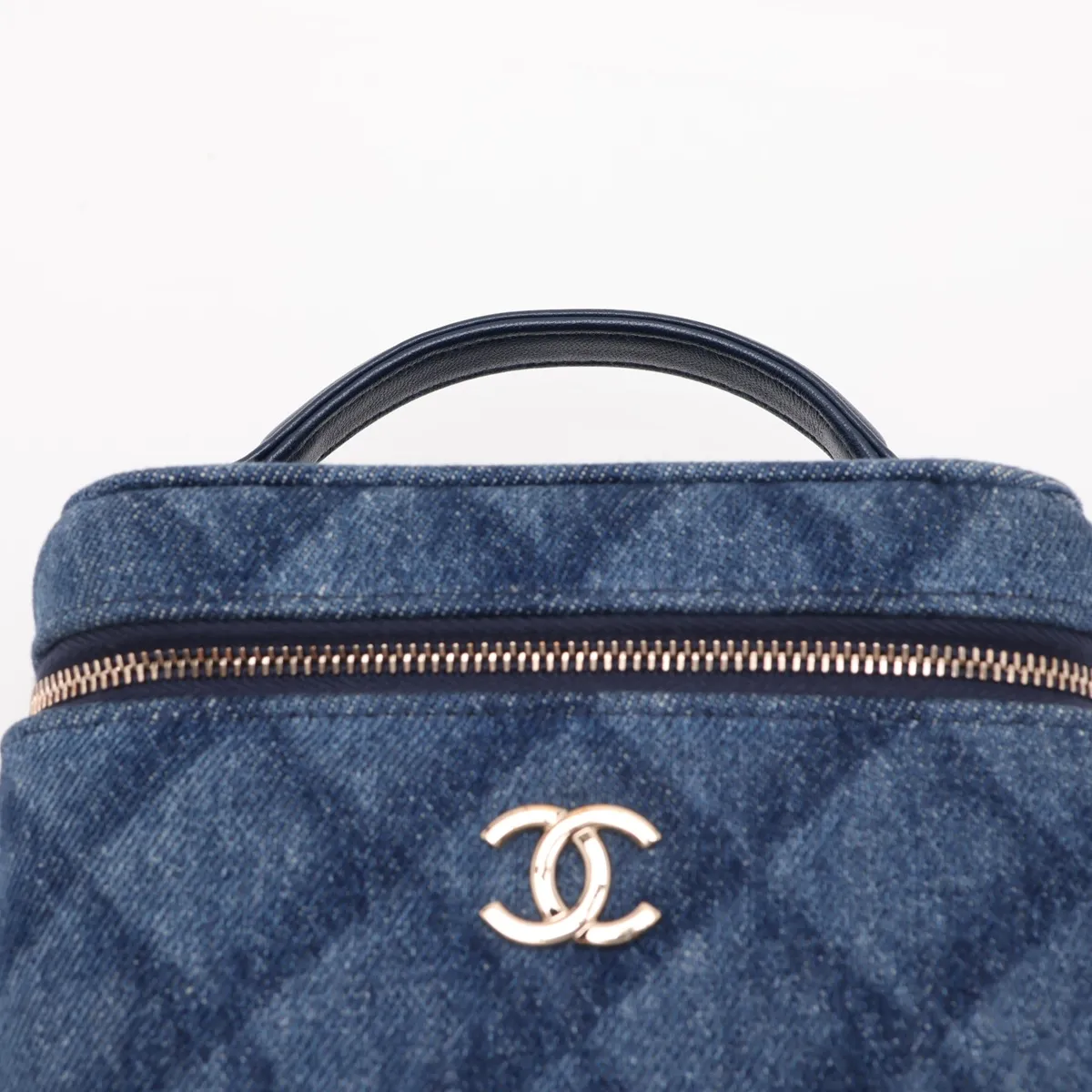 Matelassé Denim Vanity Bag, Blue with Gold Hardware, H724E481, Random Plate — view 6