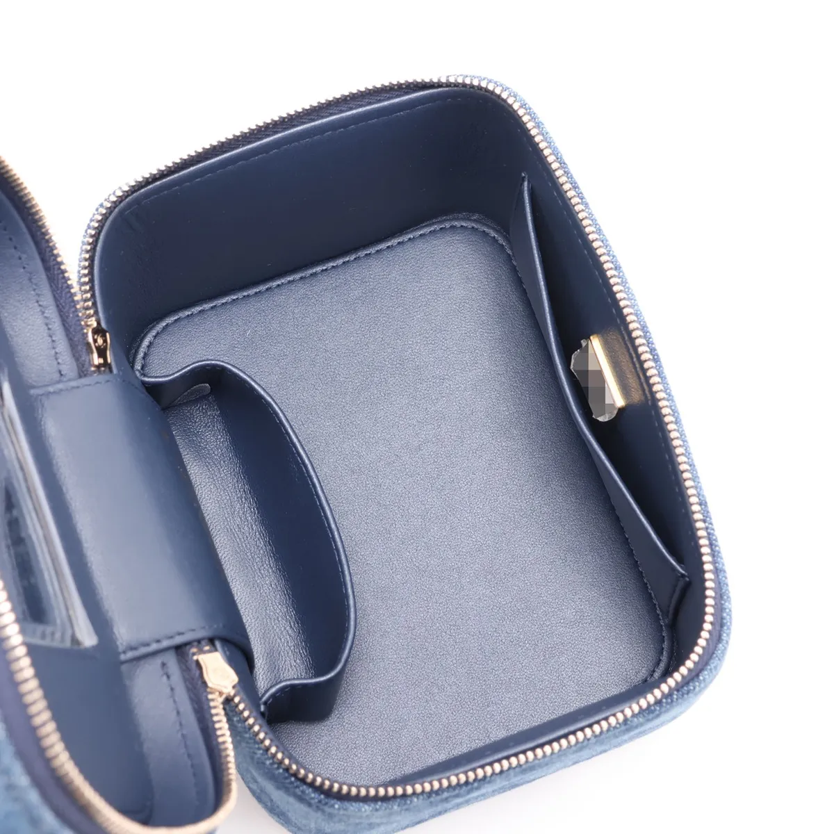 Matelassé Denim Vanity Bag, Blue with Gold Hardware, H724E481, Random Plate — view 8