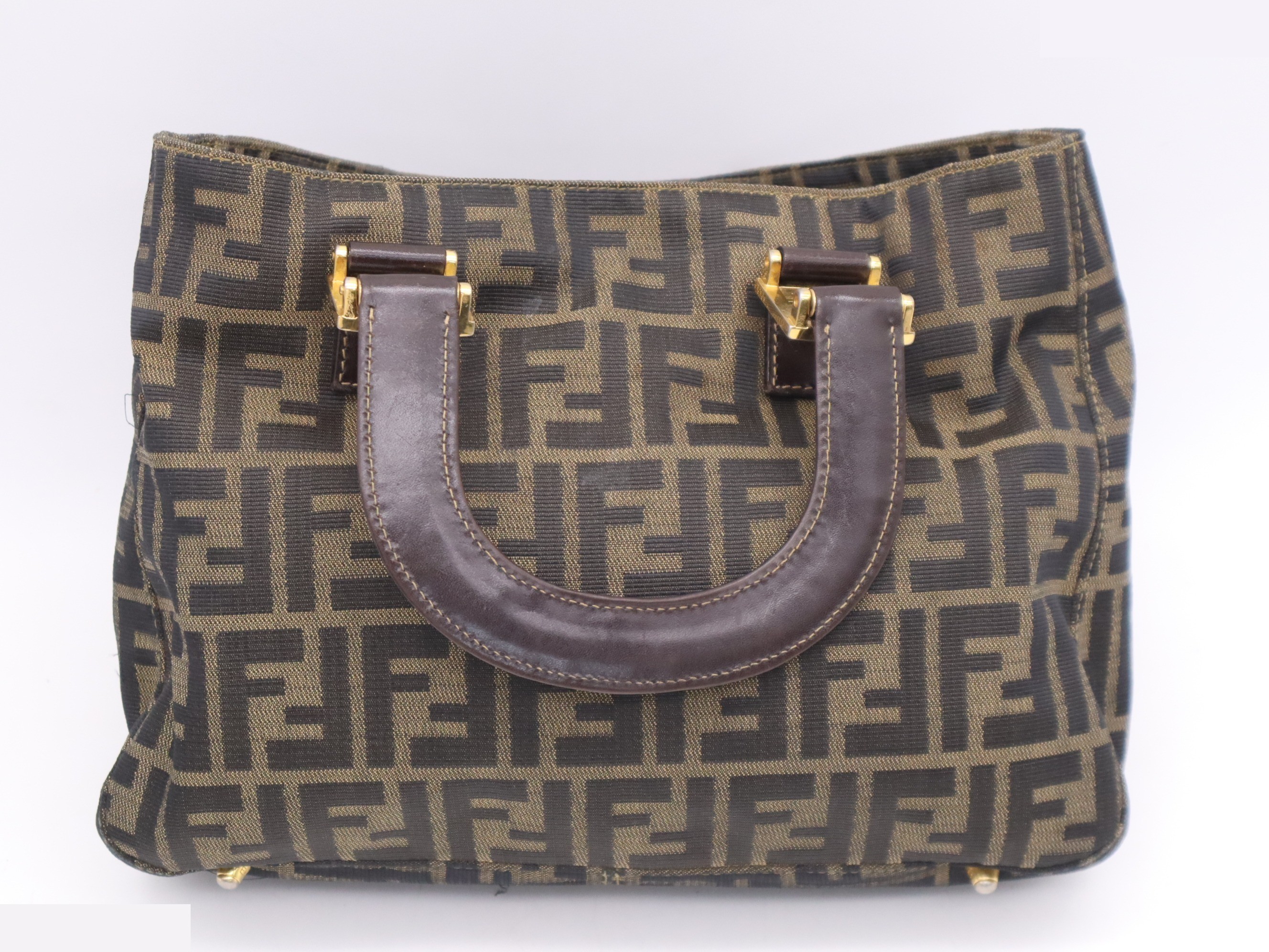 Canvas Zucca handbag, brown, gold hardware — view 2