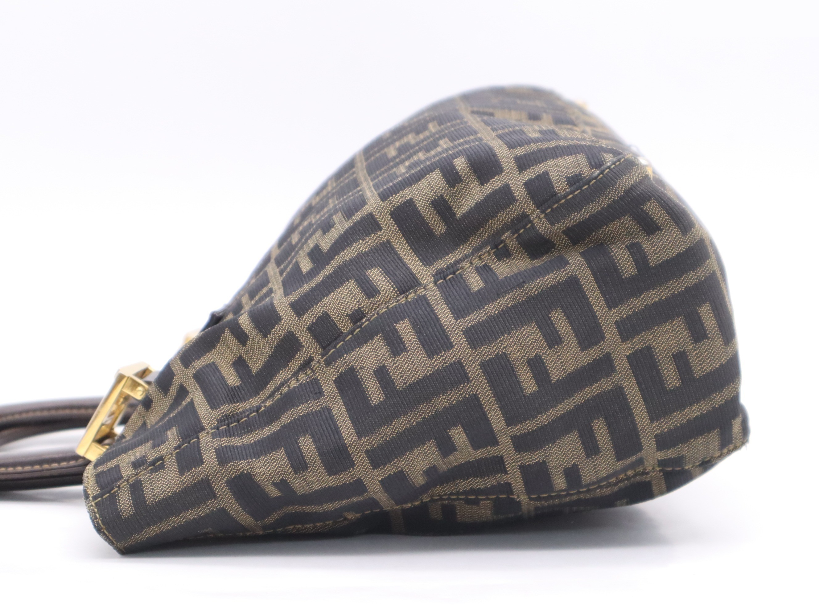 Canvas Zucca handbag, brown, gold hardware — view 3