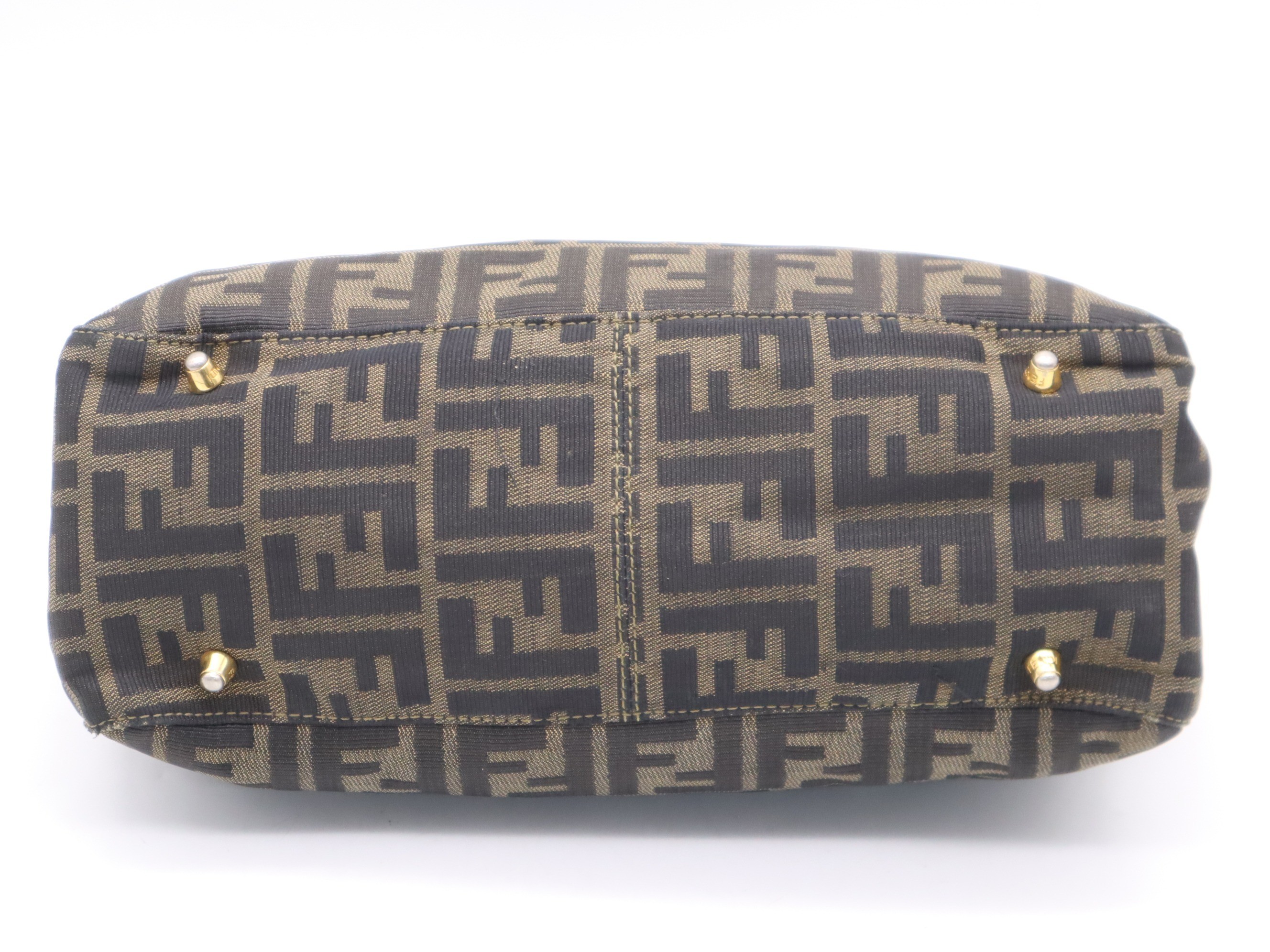 Canvas Zucca handbag, brown, gold hardware — view 4