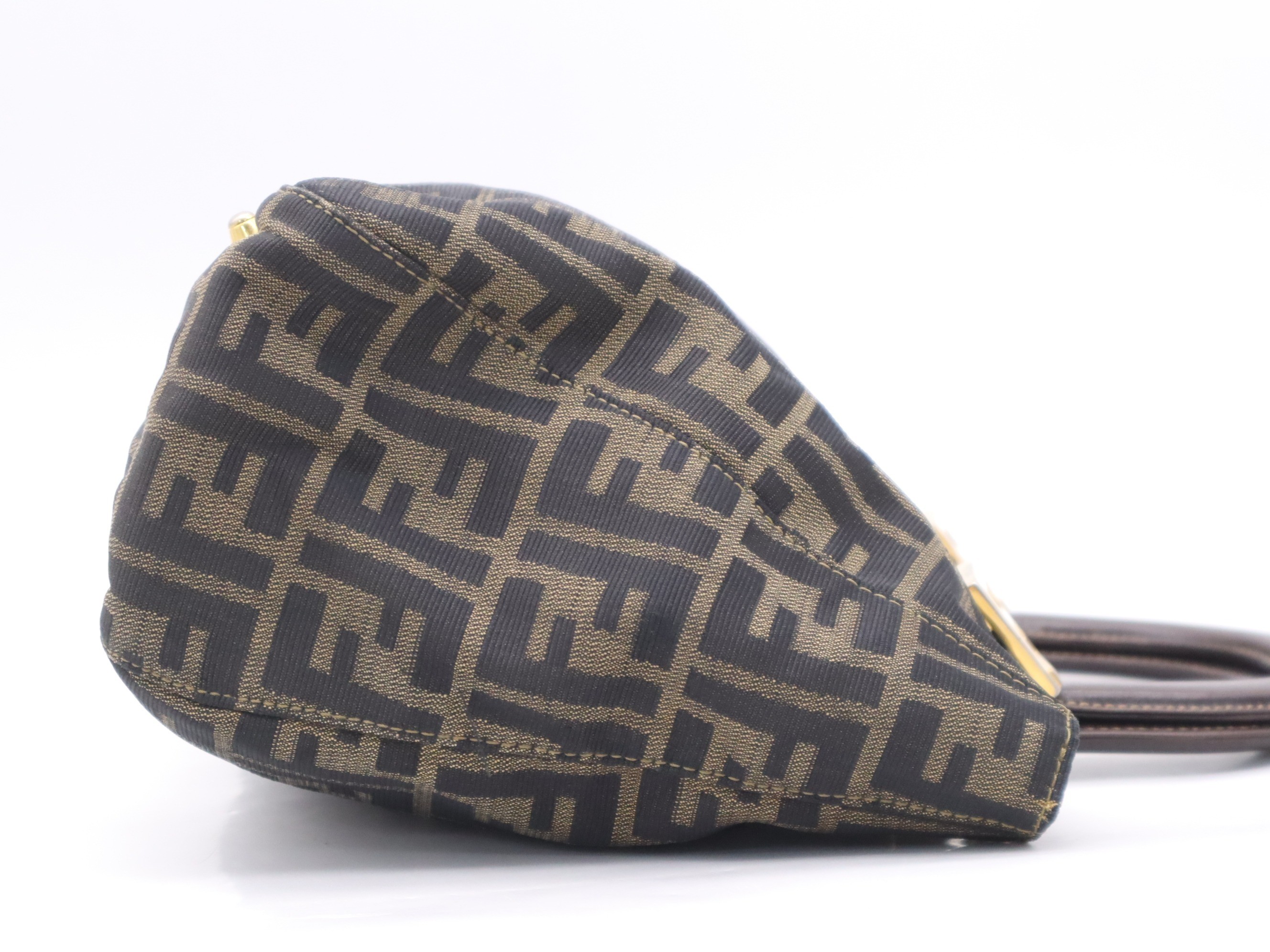 Canvas Zucca handbag, brown, gold hardware — view 5