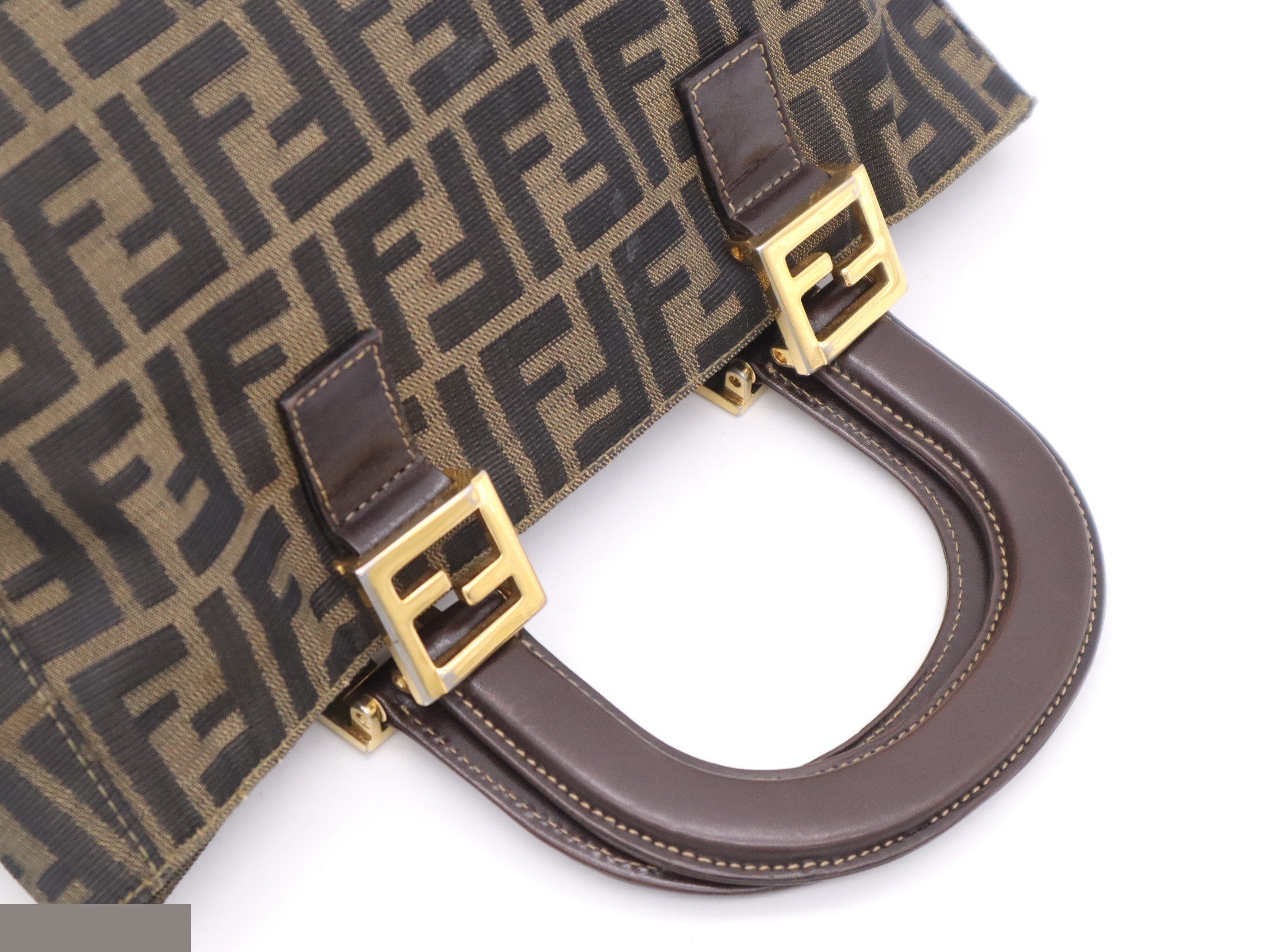 Canvas Zucca handbag, brown, gold hardware — view 6
