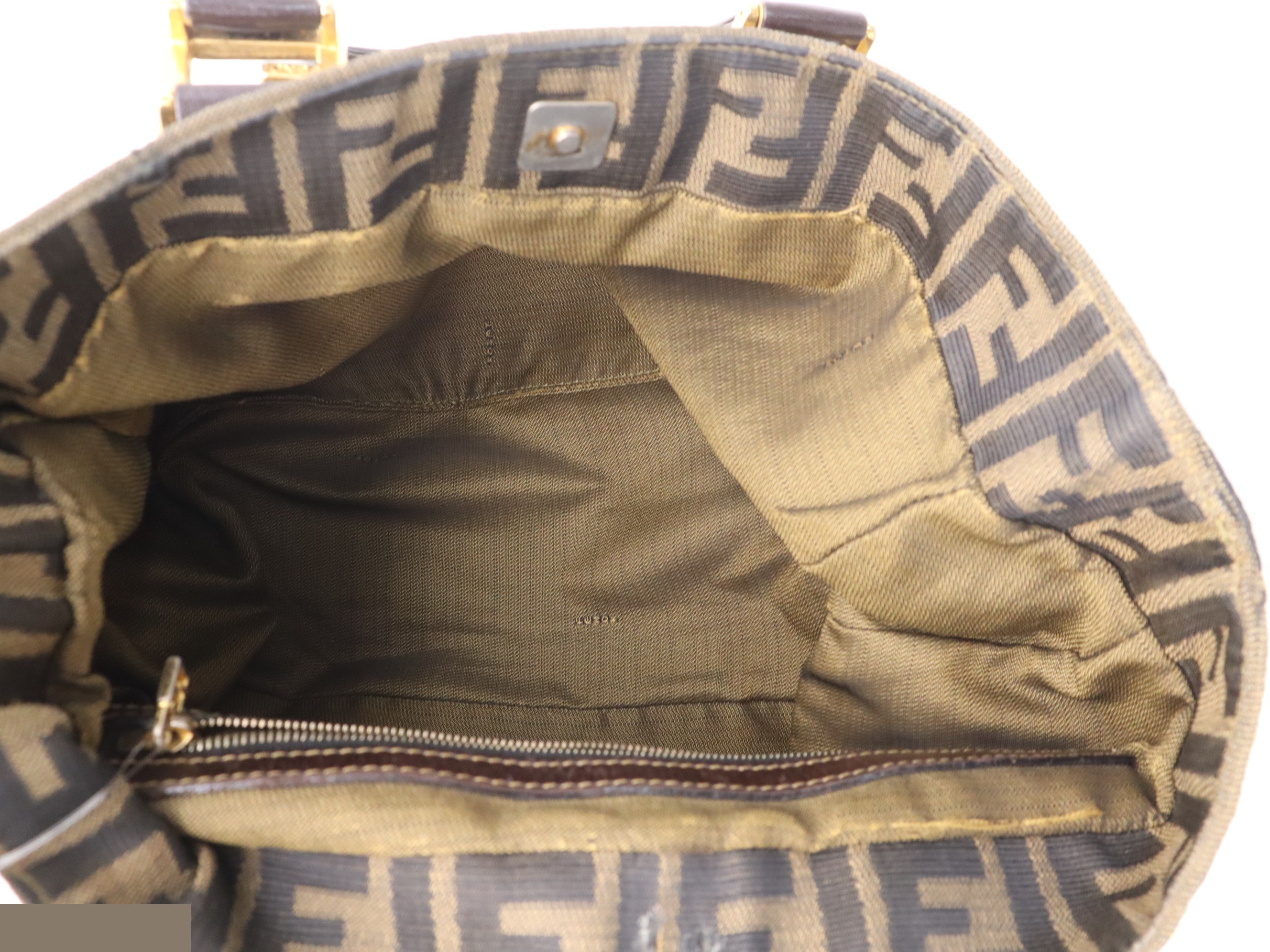 Canvas Zucca handbag, brown, gold hardware — view 7