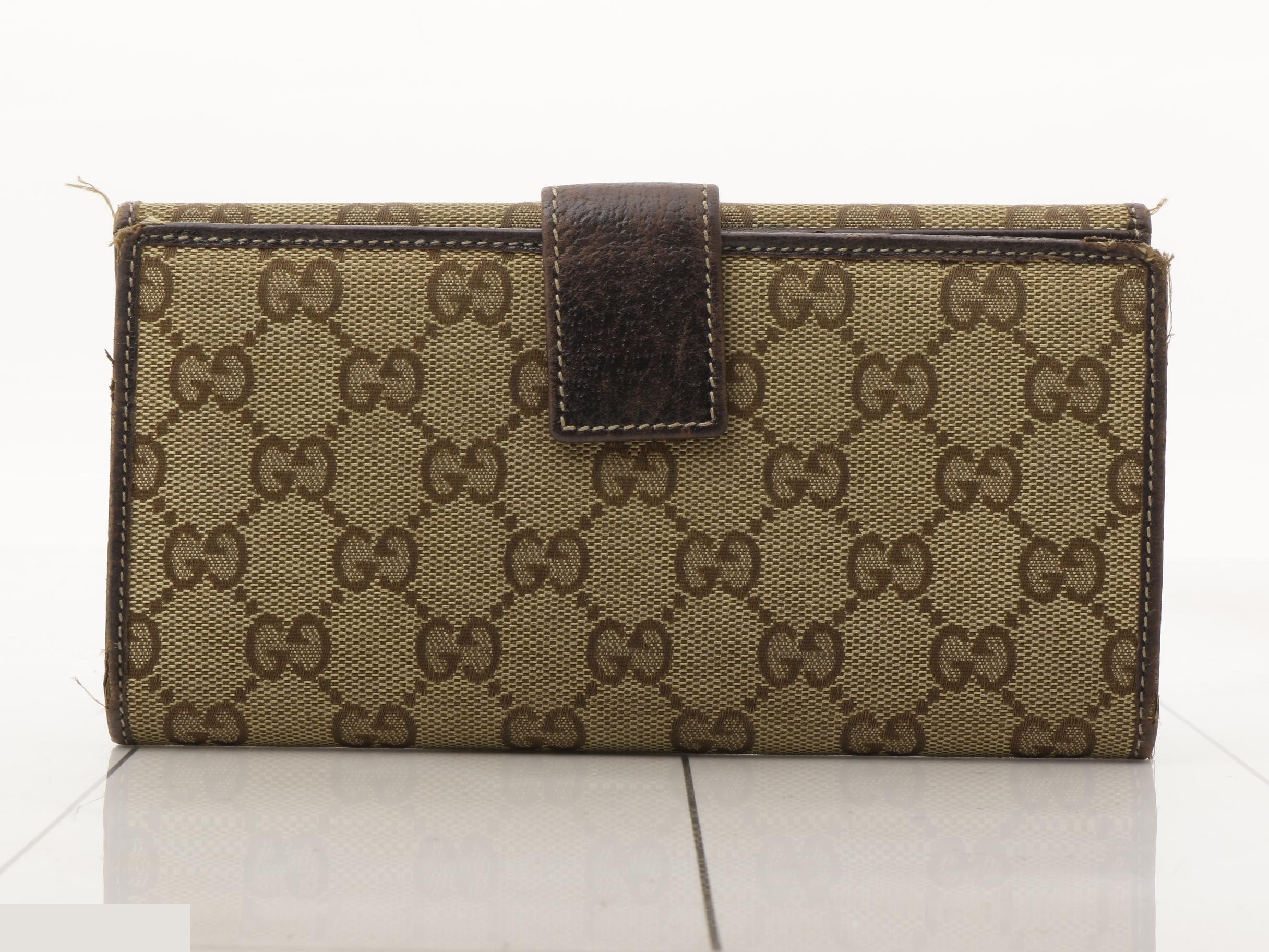 GG Canvas Web Ribbon Horsebit Long Wallet, Beige x Brown — view 2