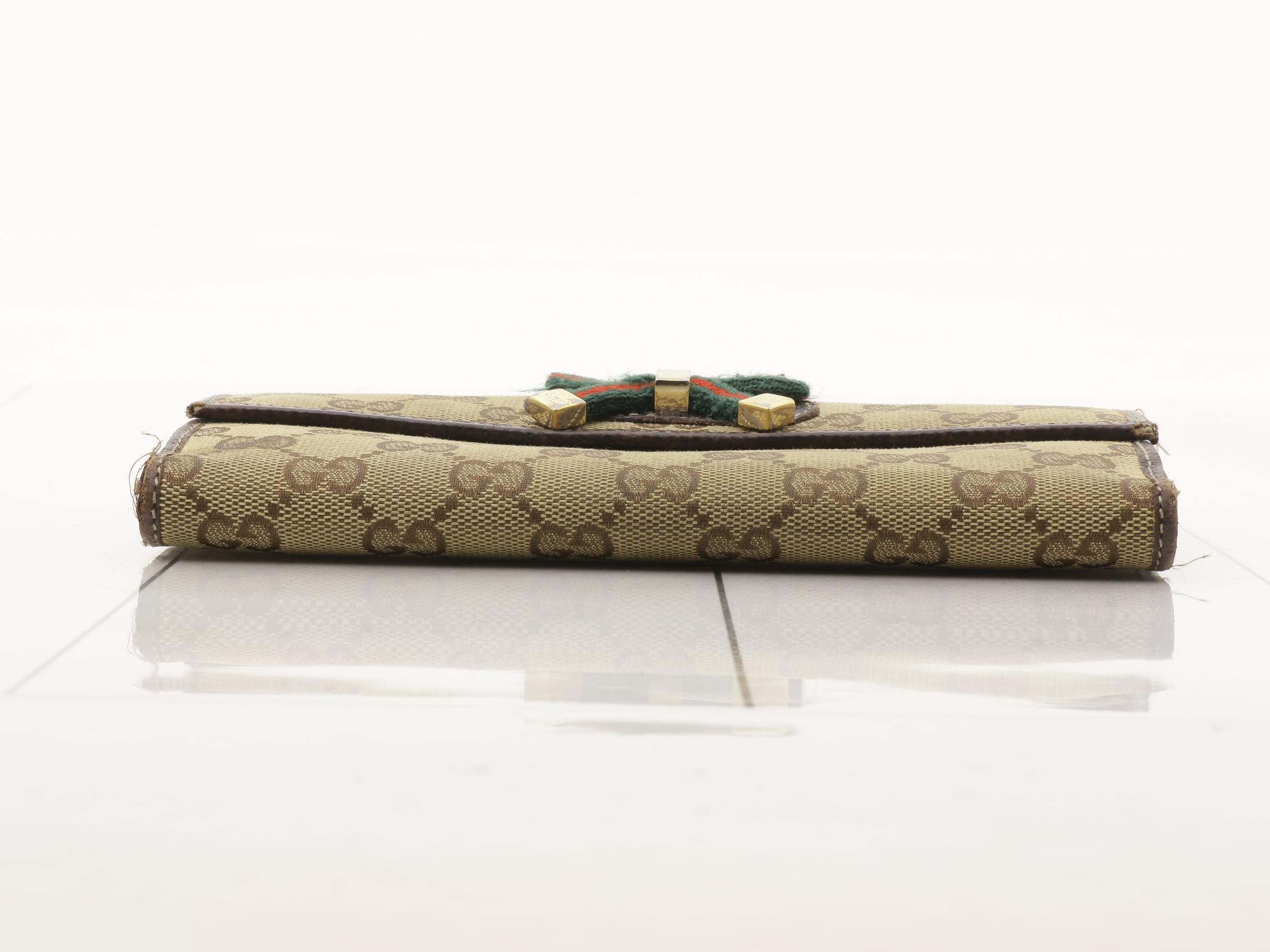 GG Canvas Web Ribbon Horsebit Long Wallet, Beige x Brown — view 3