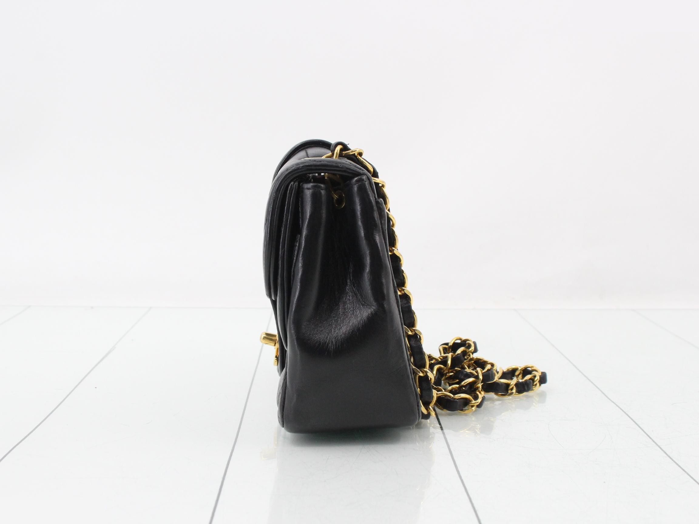 Leather Turnlock Chain Shoulder Bag, Black — view 3