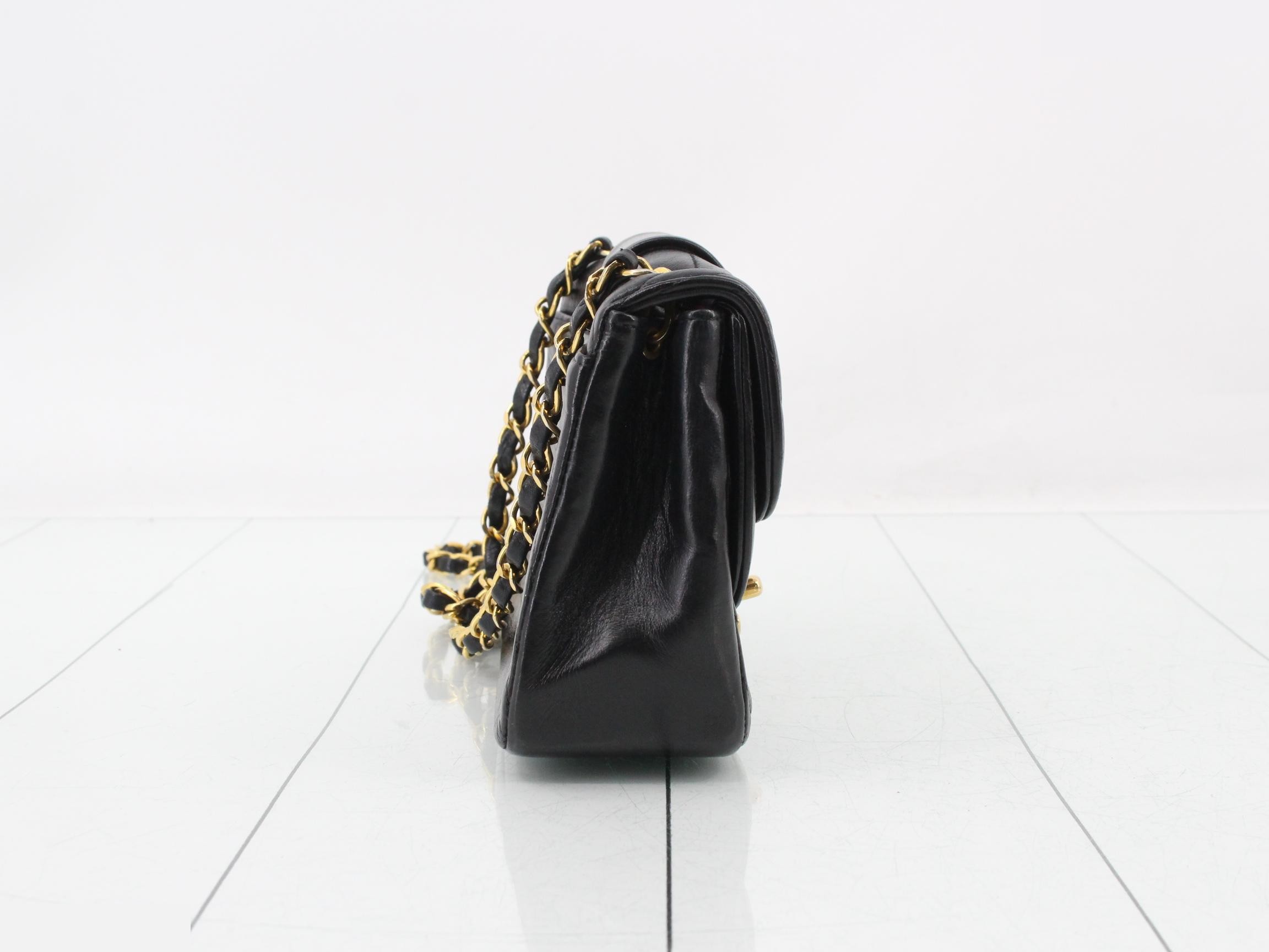 Leather Turnlock Chain Shoulder Bag, Black — view 4