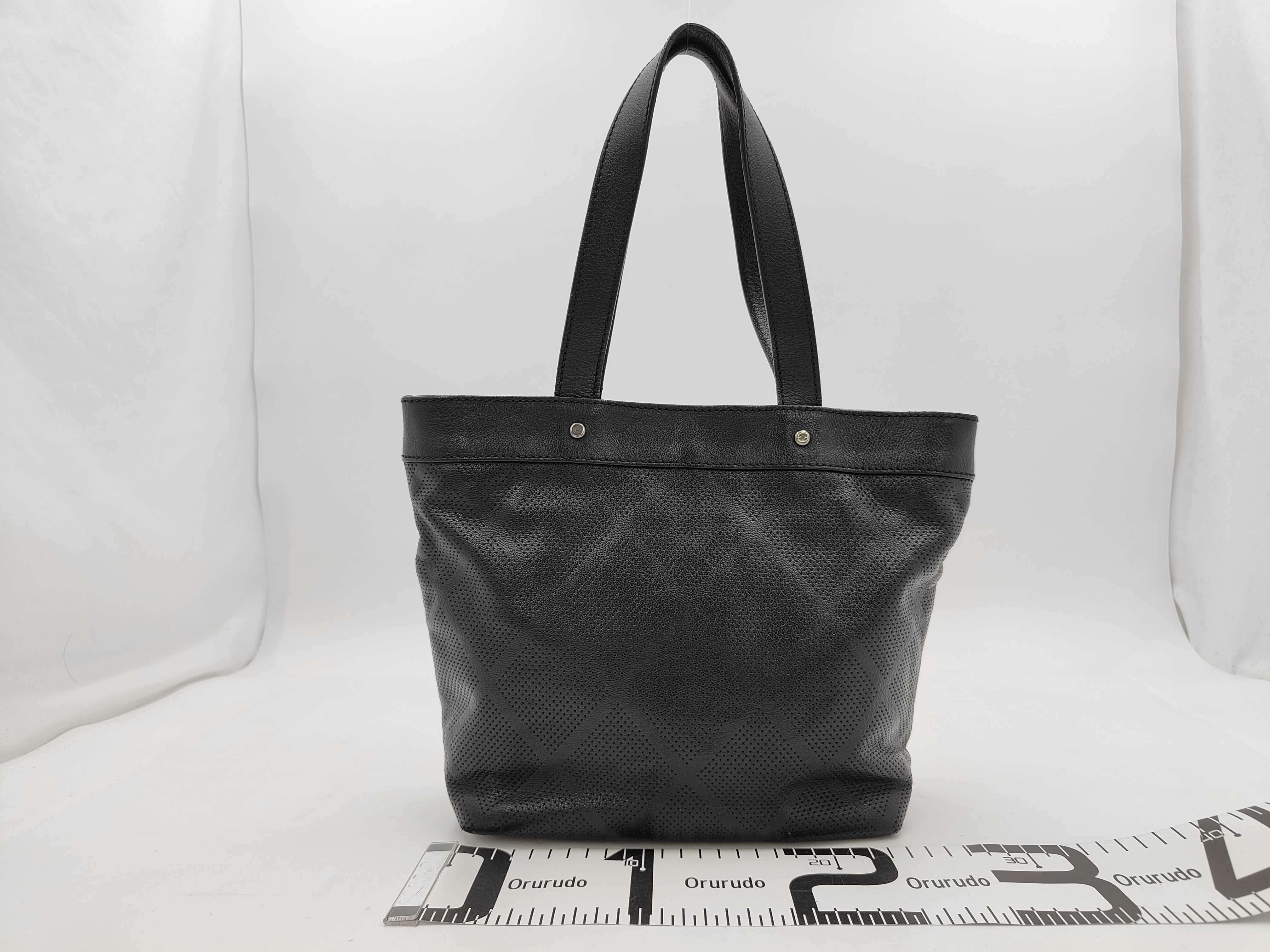 Perforated Leather Tote Bag in Black with Coco Mark Sticker — view 2