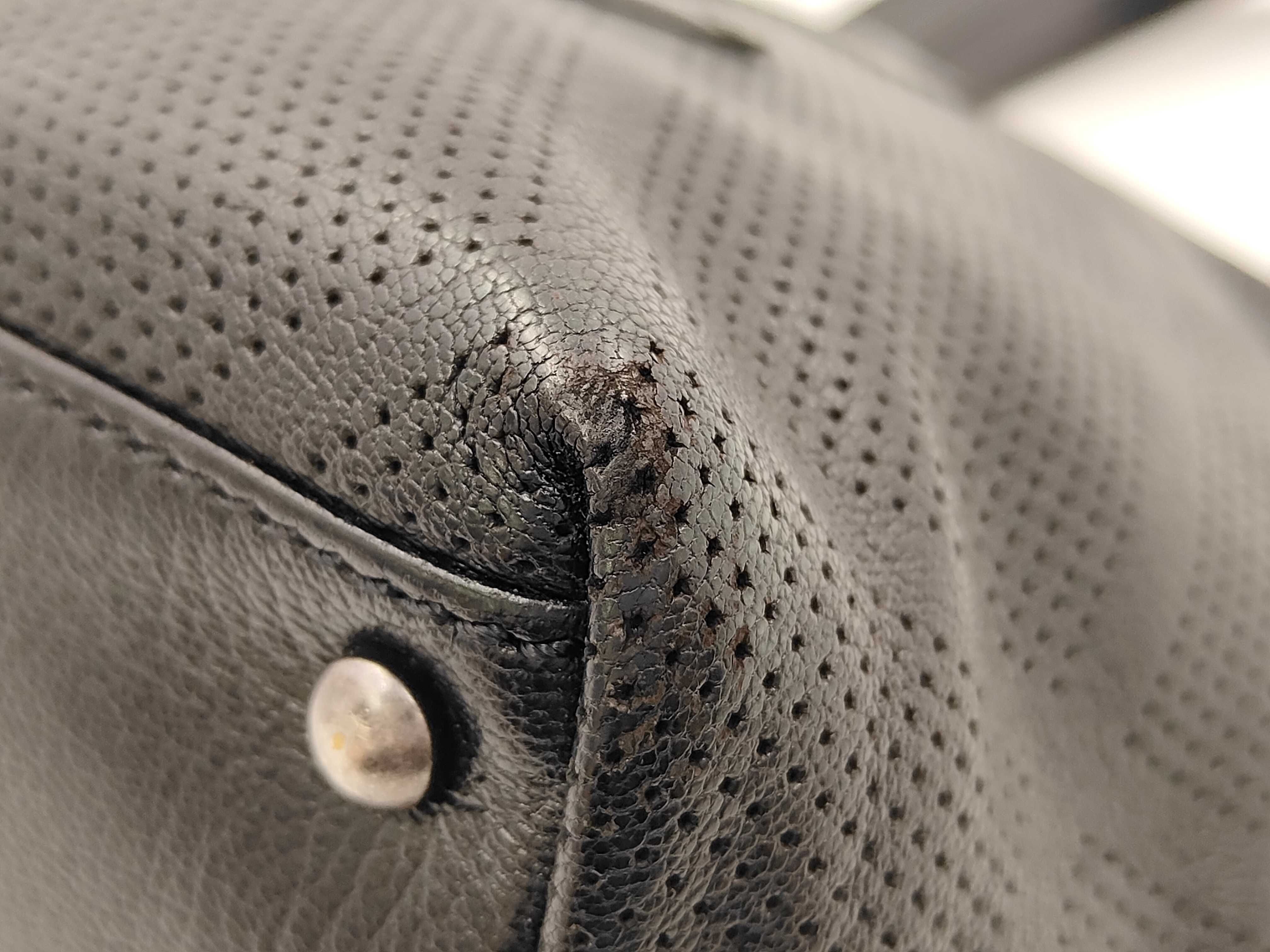 Perforated Leather Tote Bag in Black with Coco Mark Sticker — view 4