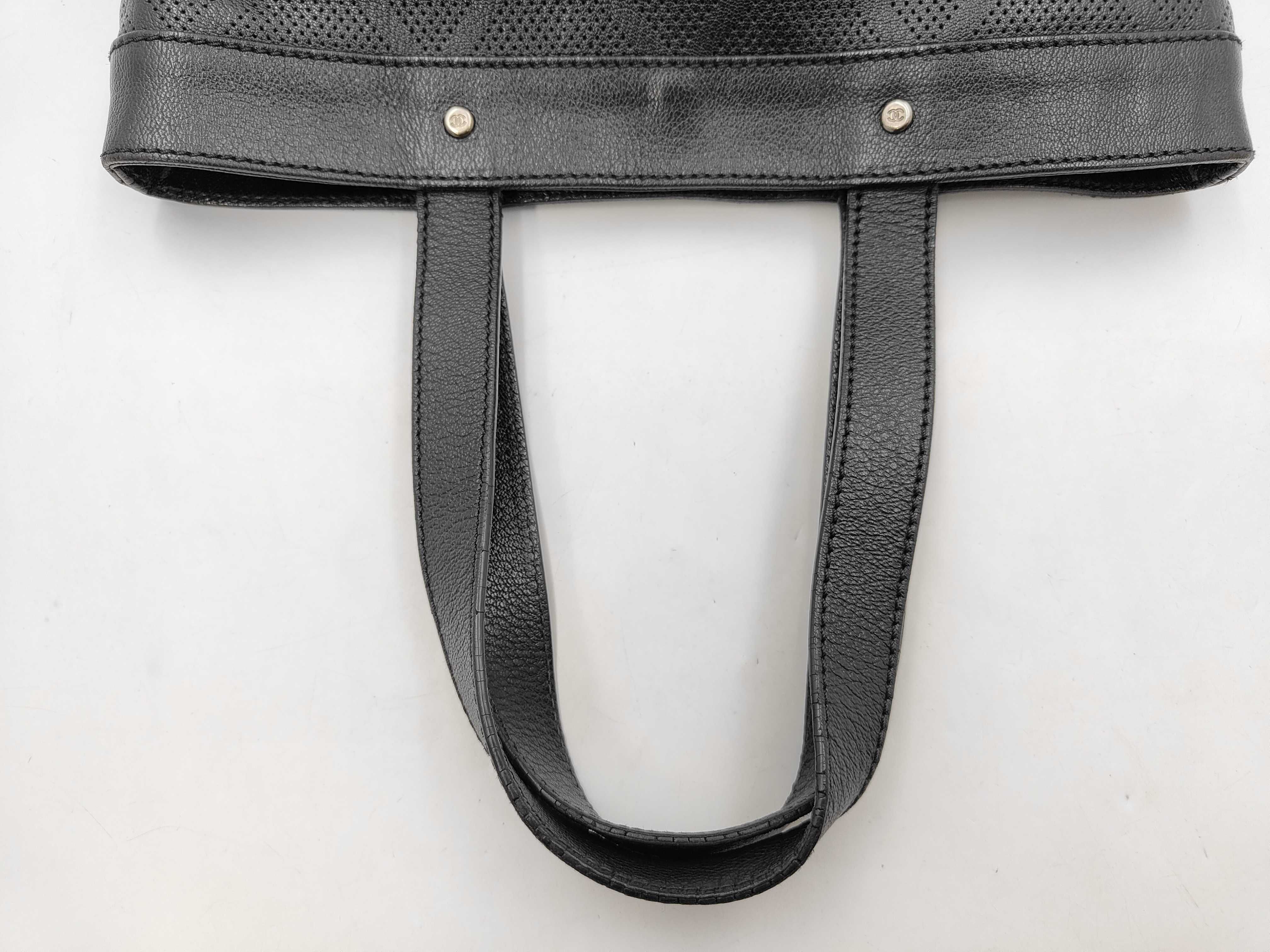 Perforated Leather Tote Bag in Black with Coco Mark Sticker — view 5