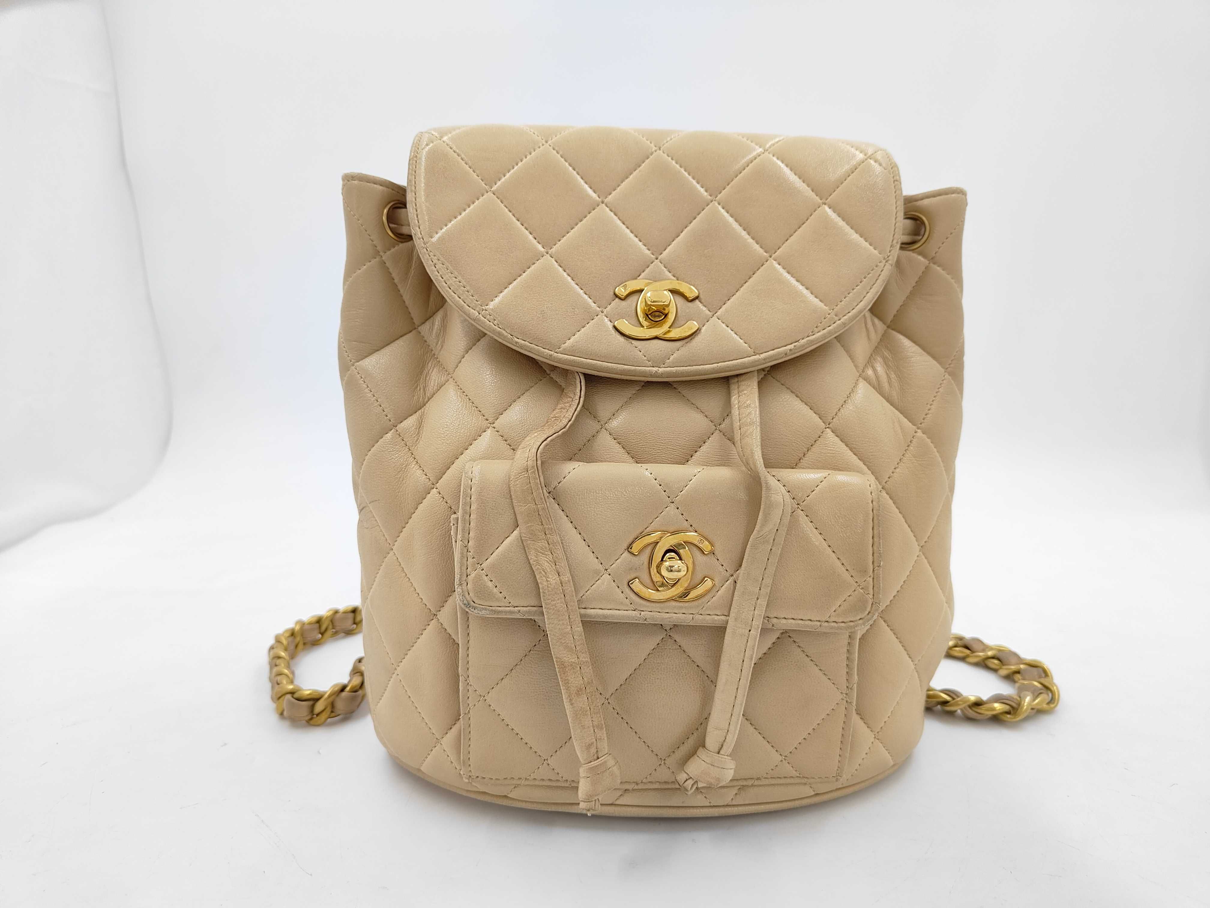 Matelassé Coco Mark Chain Backpack, Beige, Gold Hardware, 2958835 (Backpack)