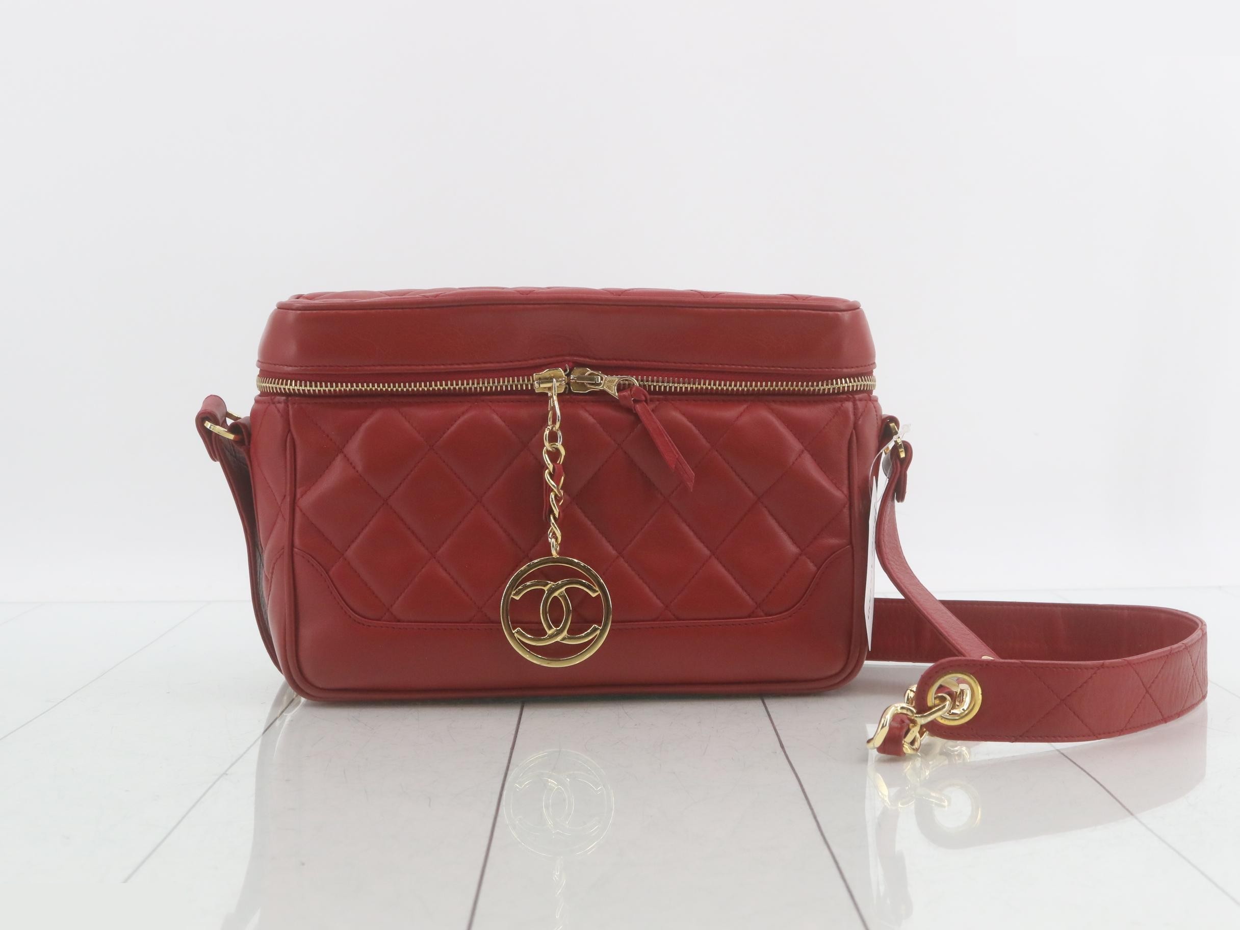 Leather Coco Mark Charm Chain Shoulder Bag, Red