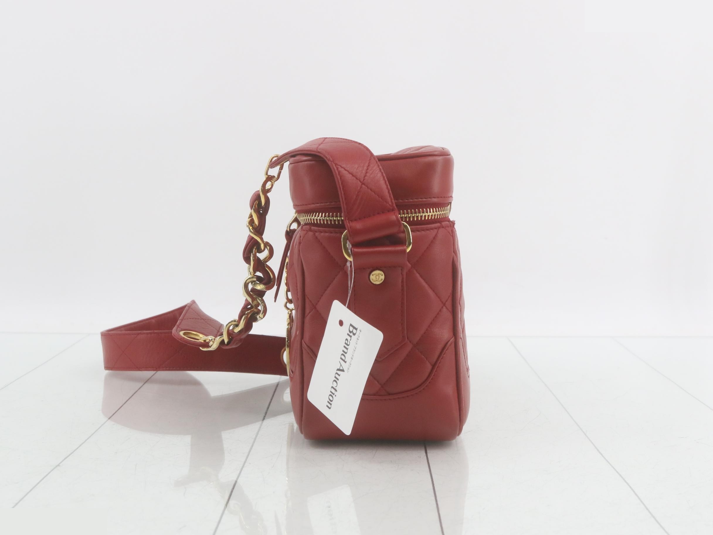 Leather Coco Mark Charm Chain Shoulder Bag, Red — view 3