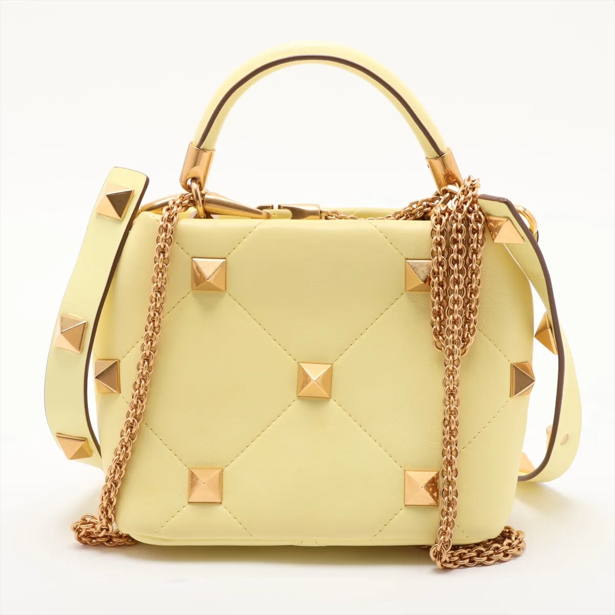 Roman Studded Leather 2-Way Handbag, Yellow — view 2