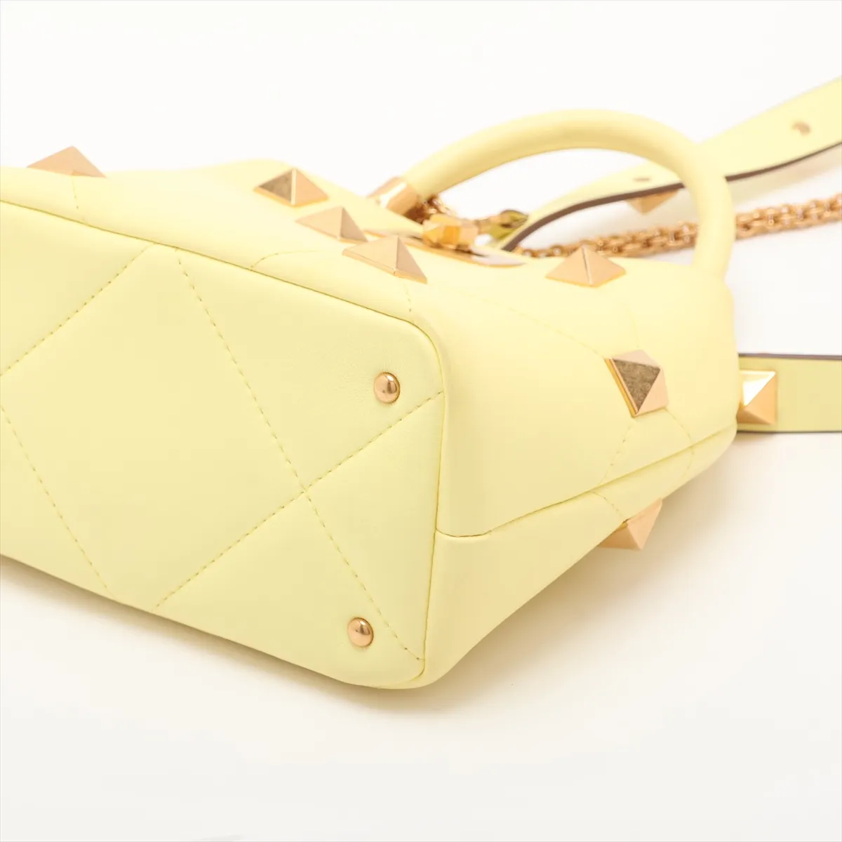 Roman Studded Leather 2-Way Handbag, Yellow — view 3