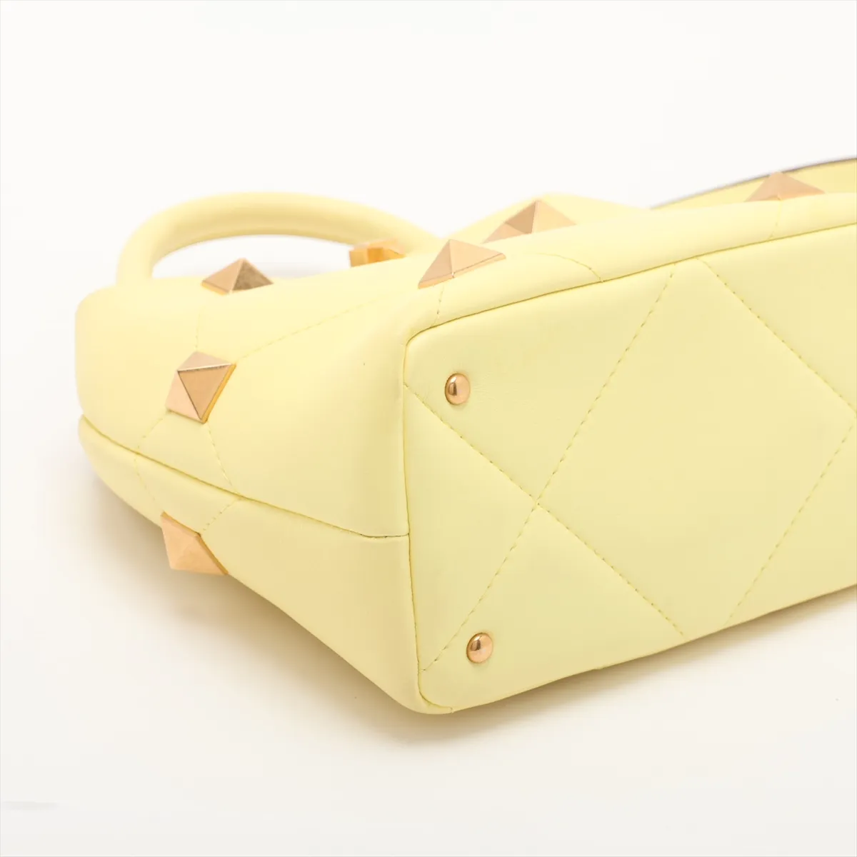 Roman Studded Leather 2-Way Handbag, Yellow — view 4