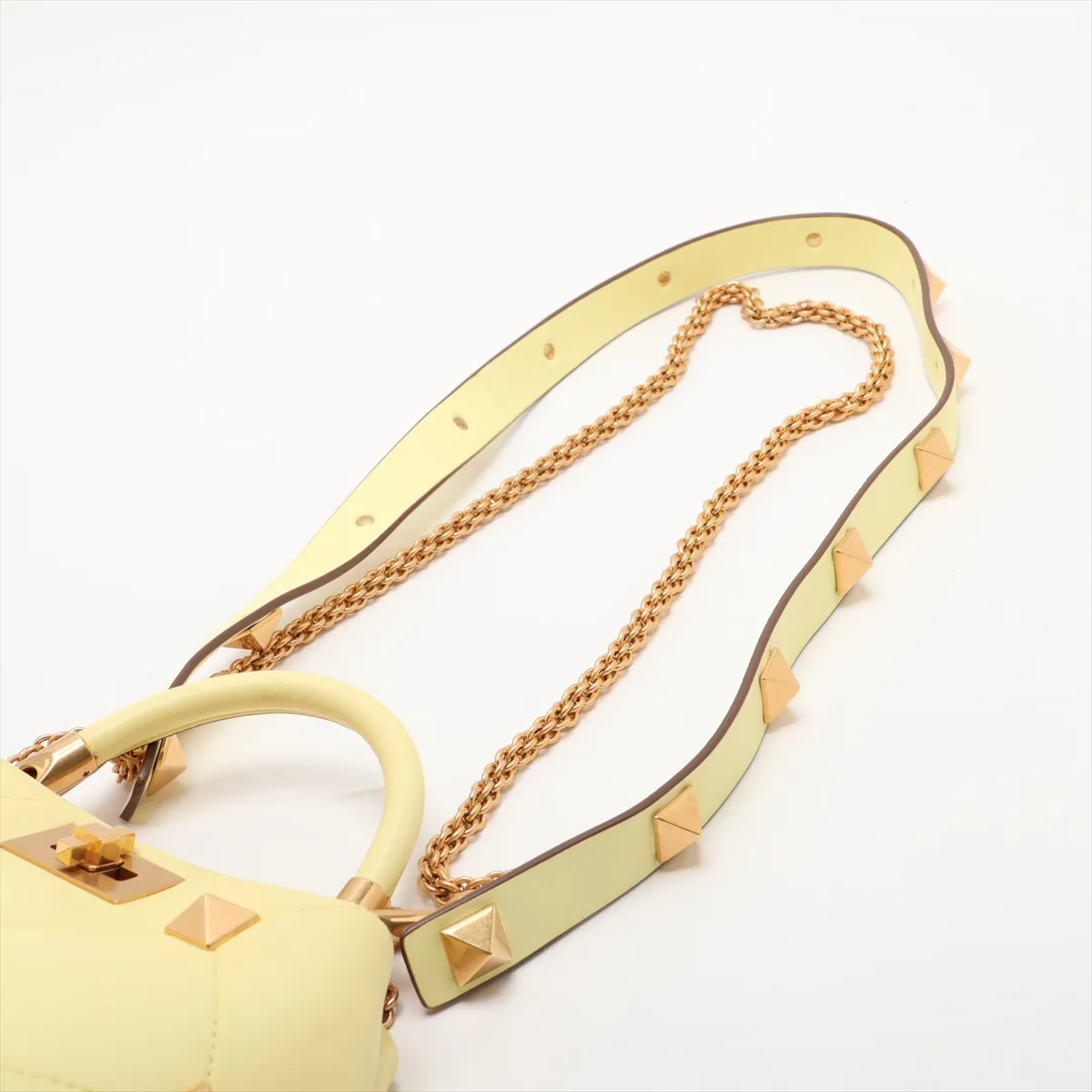Roman Studded Leather 2-Way Handbag, Yellow — view 5