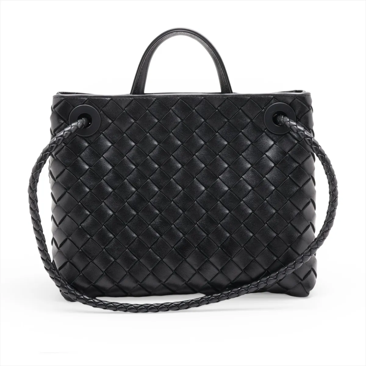 Intrecciato Small Andiamo Leather 2-Way Handbag, Black — view 2