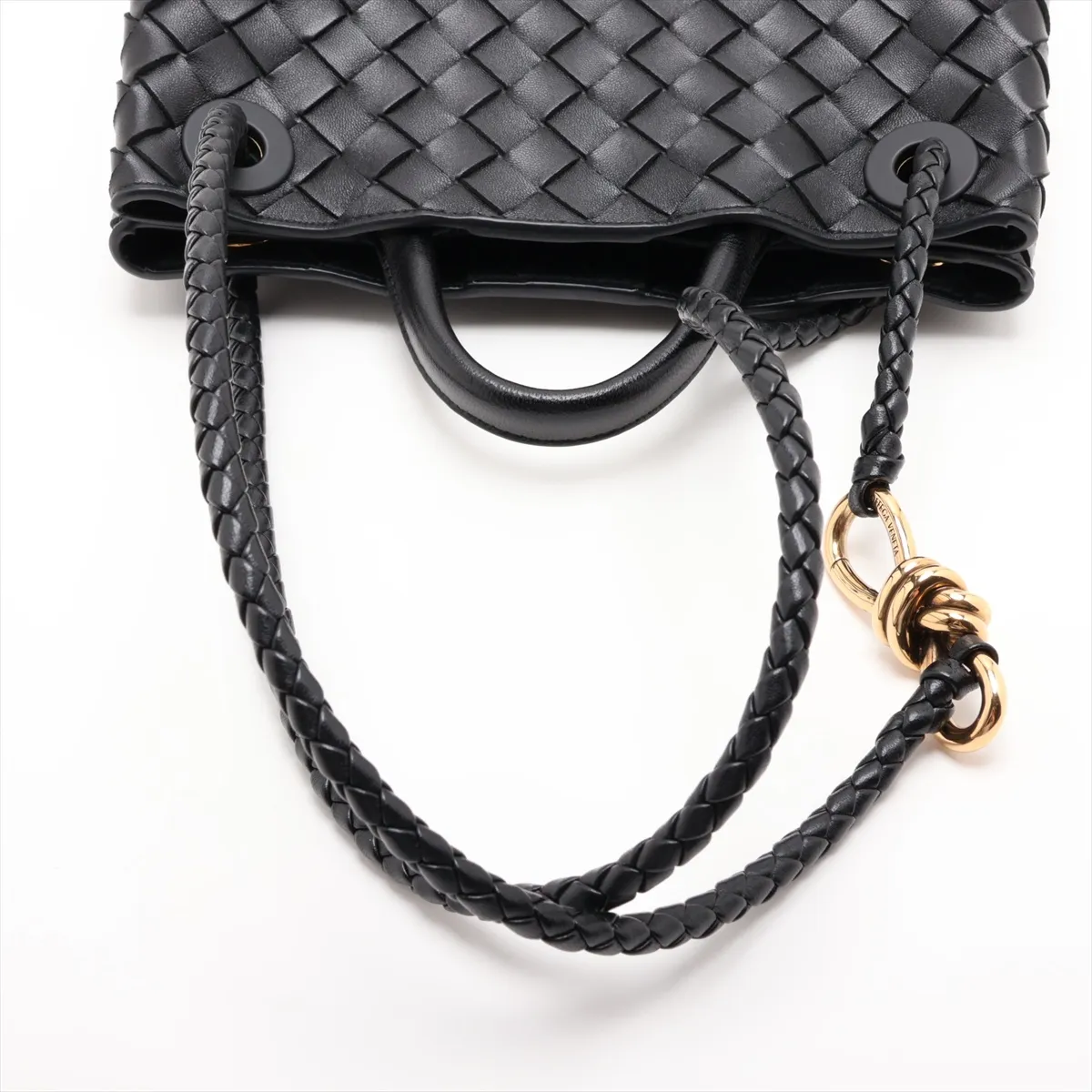 Intrecciato Small Andiamo Leather 2-Way Handbag, Black — view 5