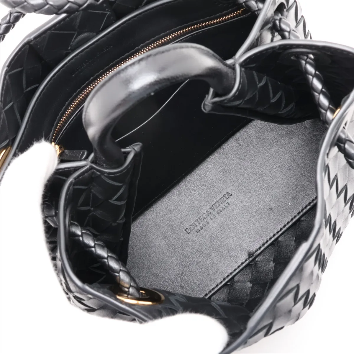 Intrecciato Small Andiamo Leather 2-Way Handbag, Black — view 7