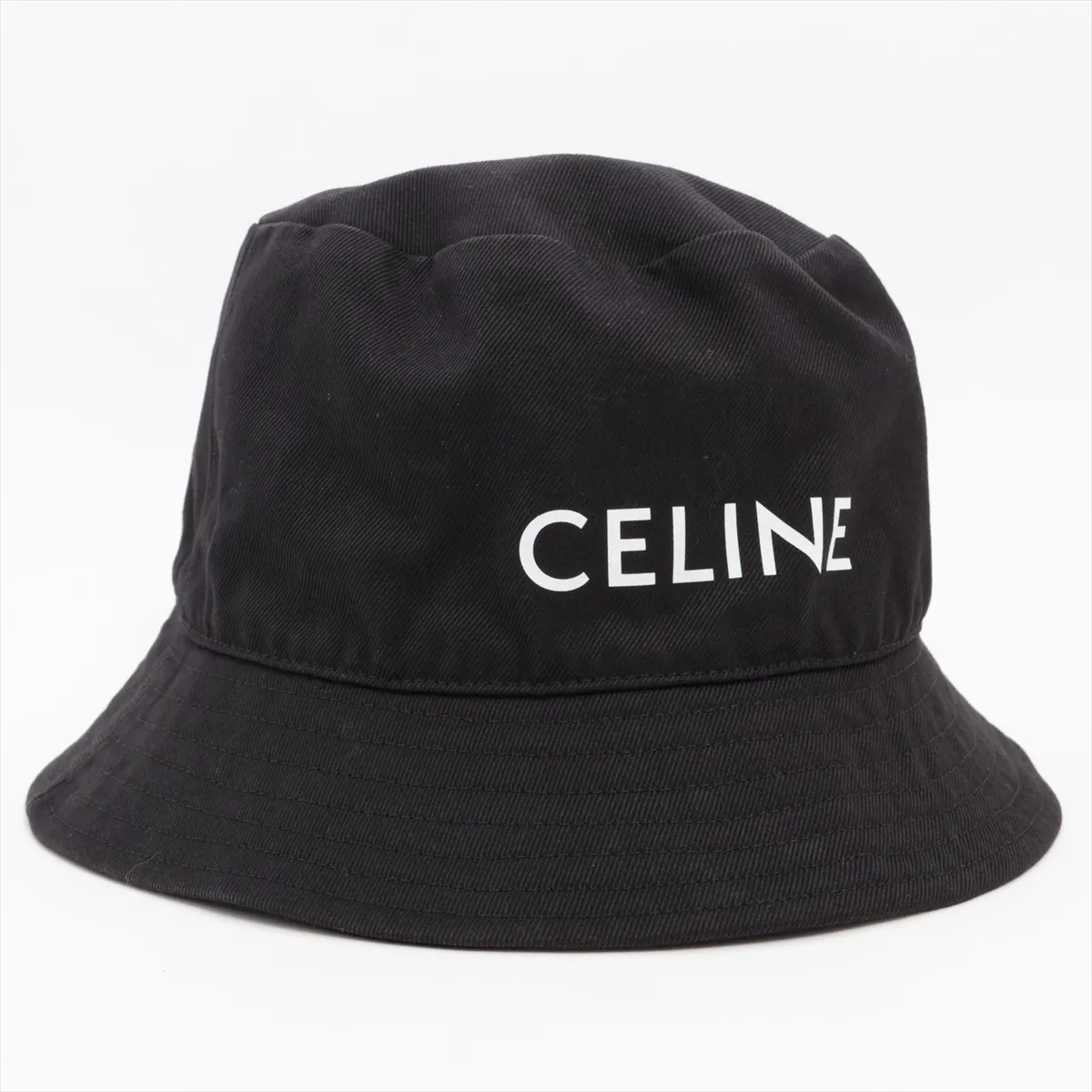 logo bucket hat, size L, cotton, black. Shows signs of wear, — view 2