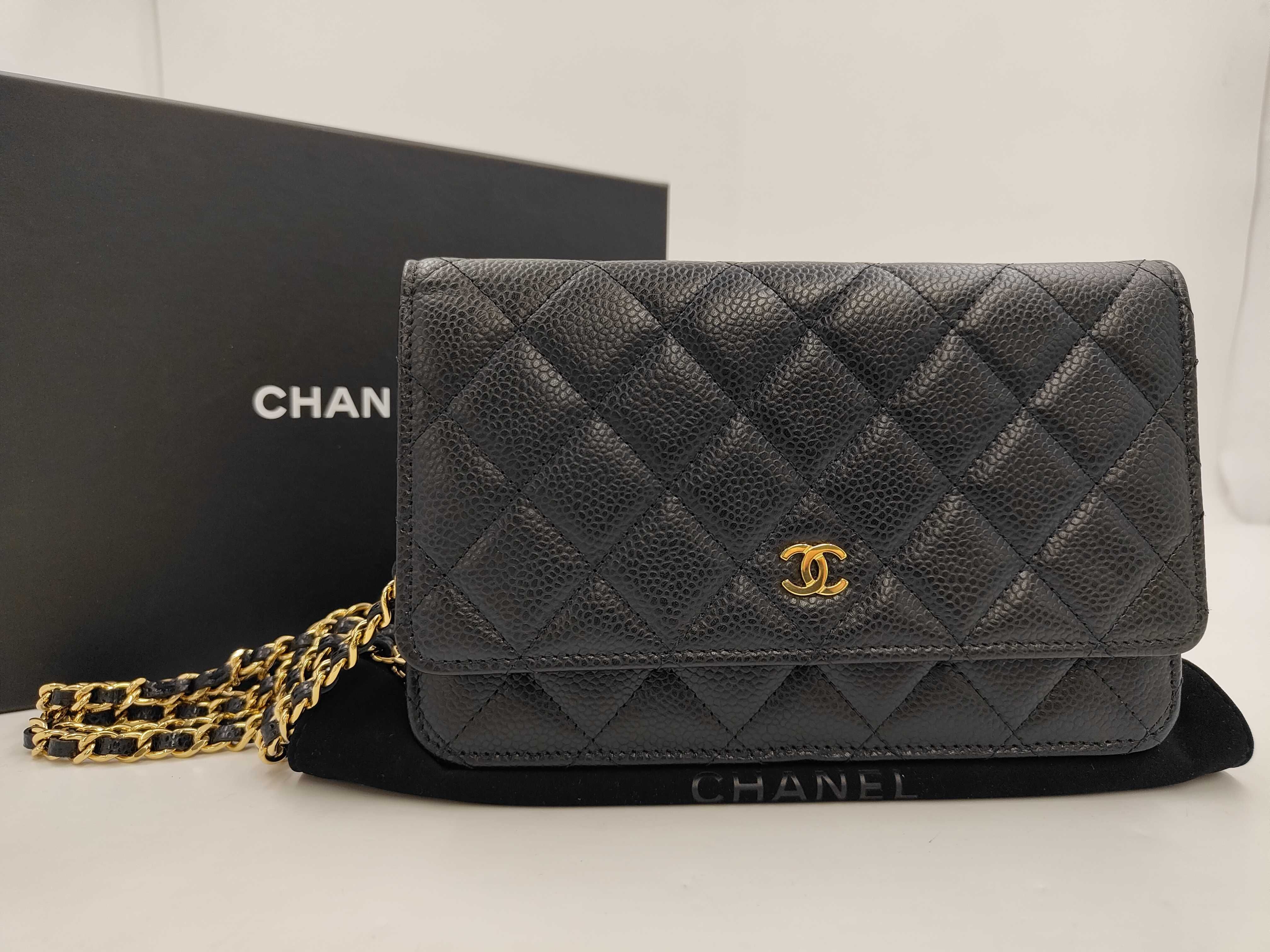 Caviar skin chain wallet shoulder bag