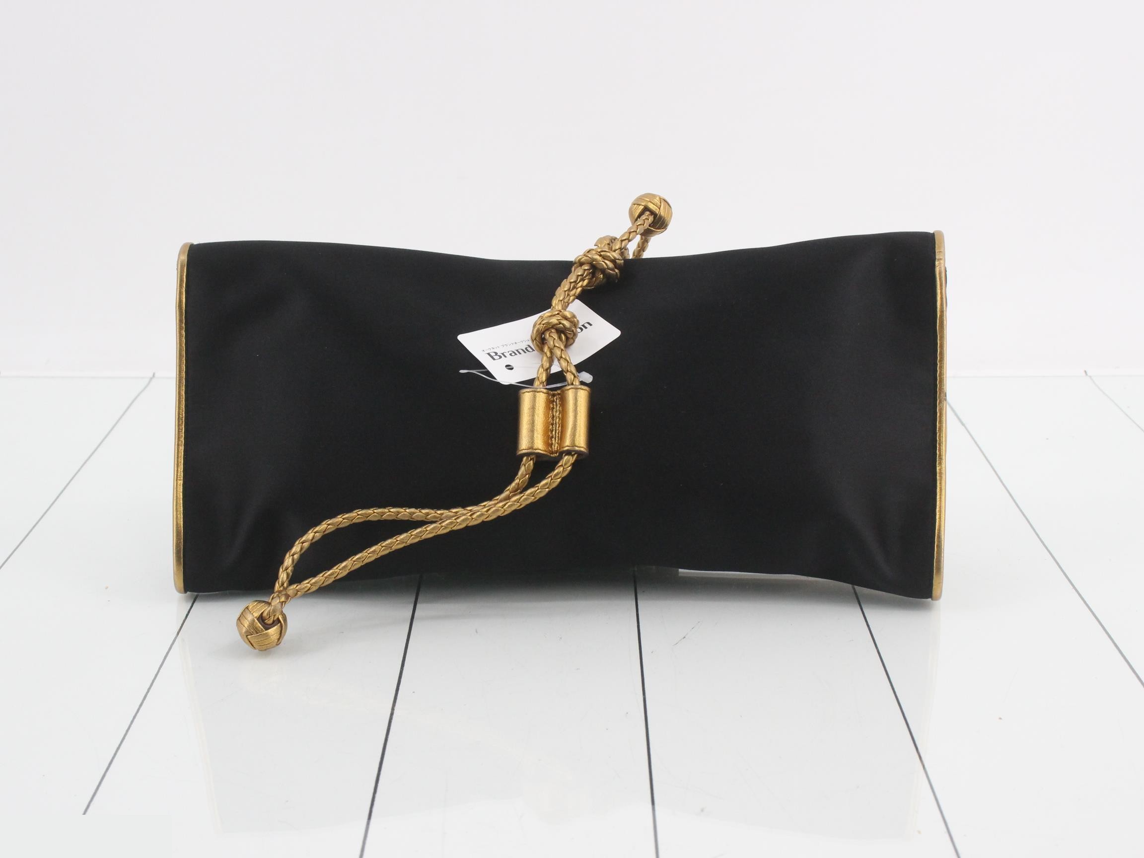 Bamboo clutch bag, silk/satin/leather, black — view 2