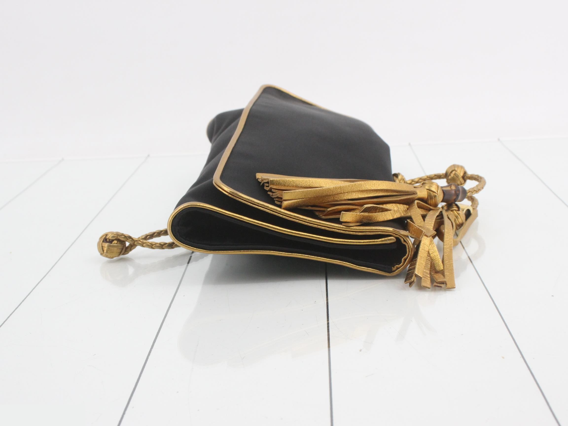 Bamboo clutch bag, silk/satin/leather, black — view 3