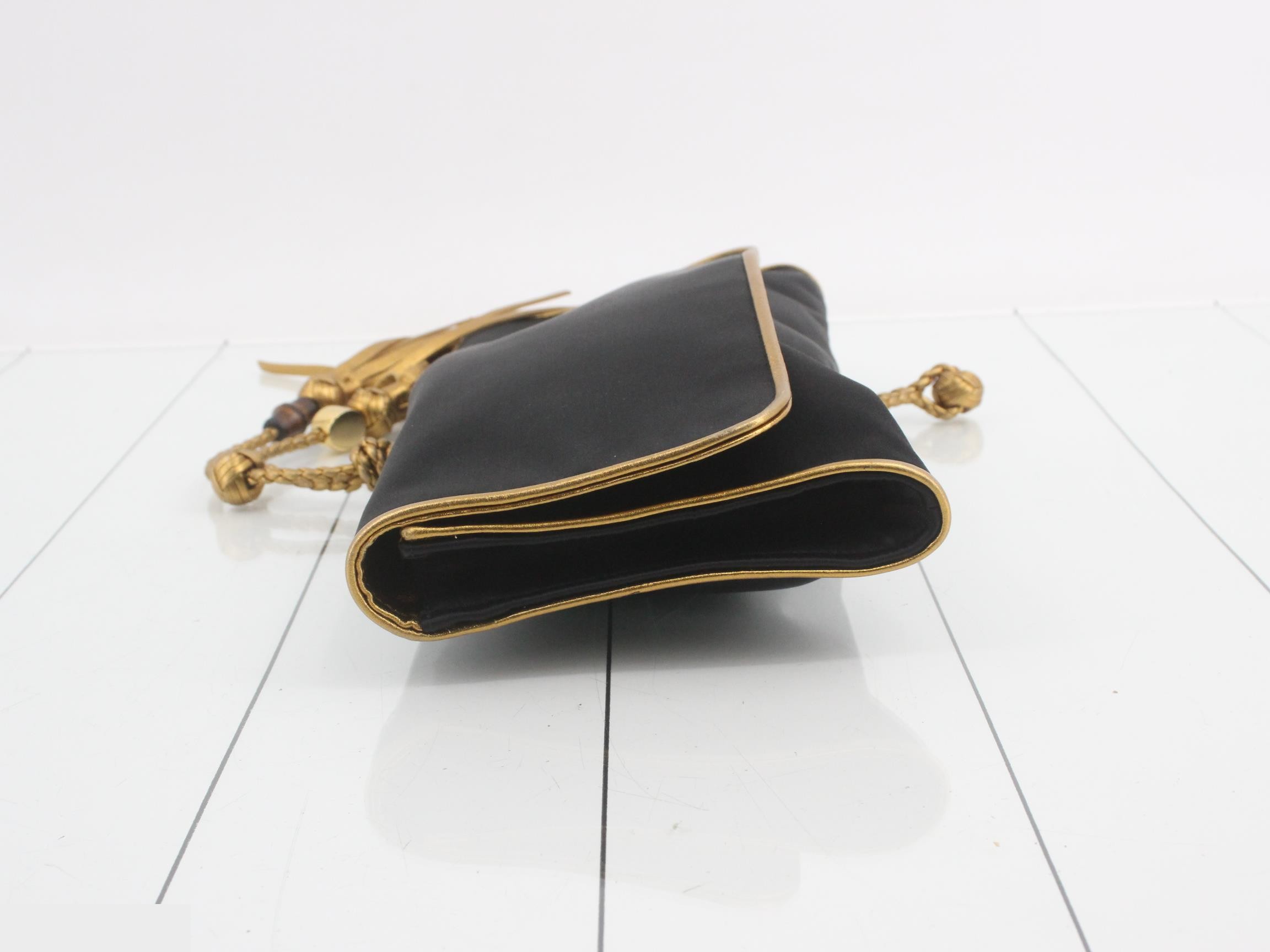 Bamboo clutch bag, silk/satin/leather, black — view 4