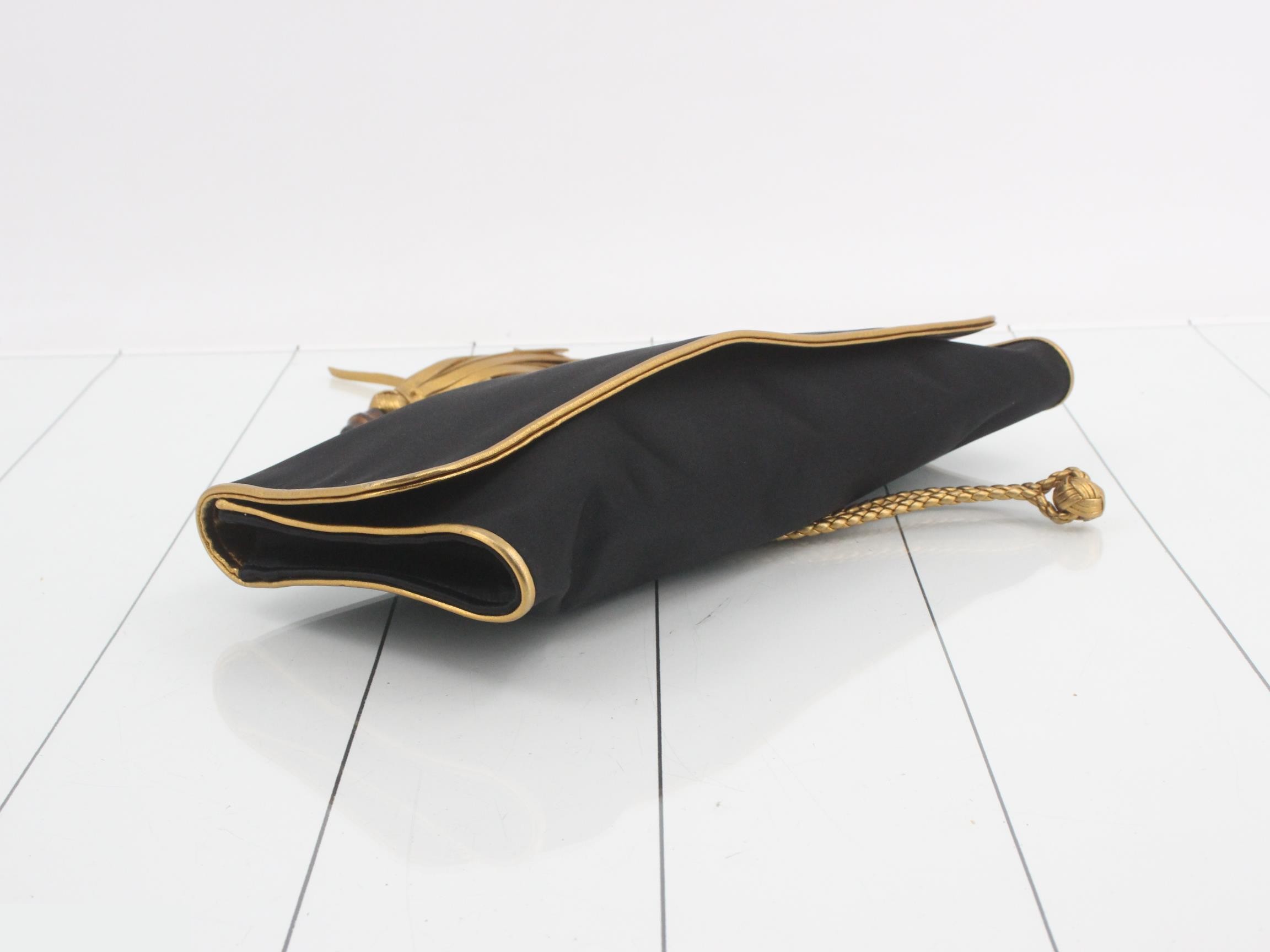 Bamboo clutch bag, silk/satin/leather, black — view 5