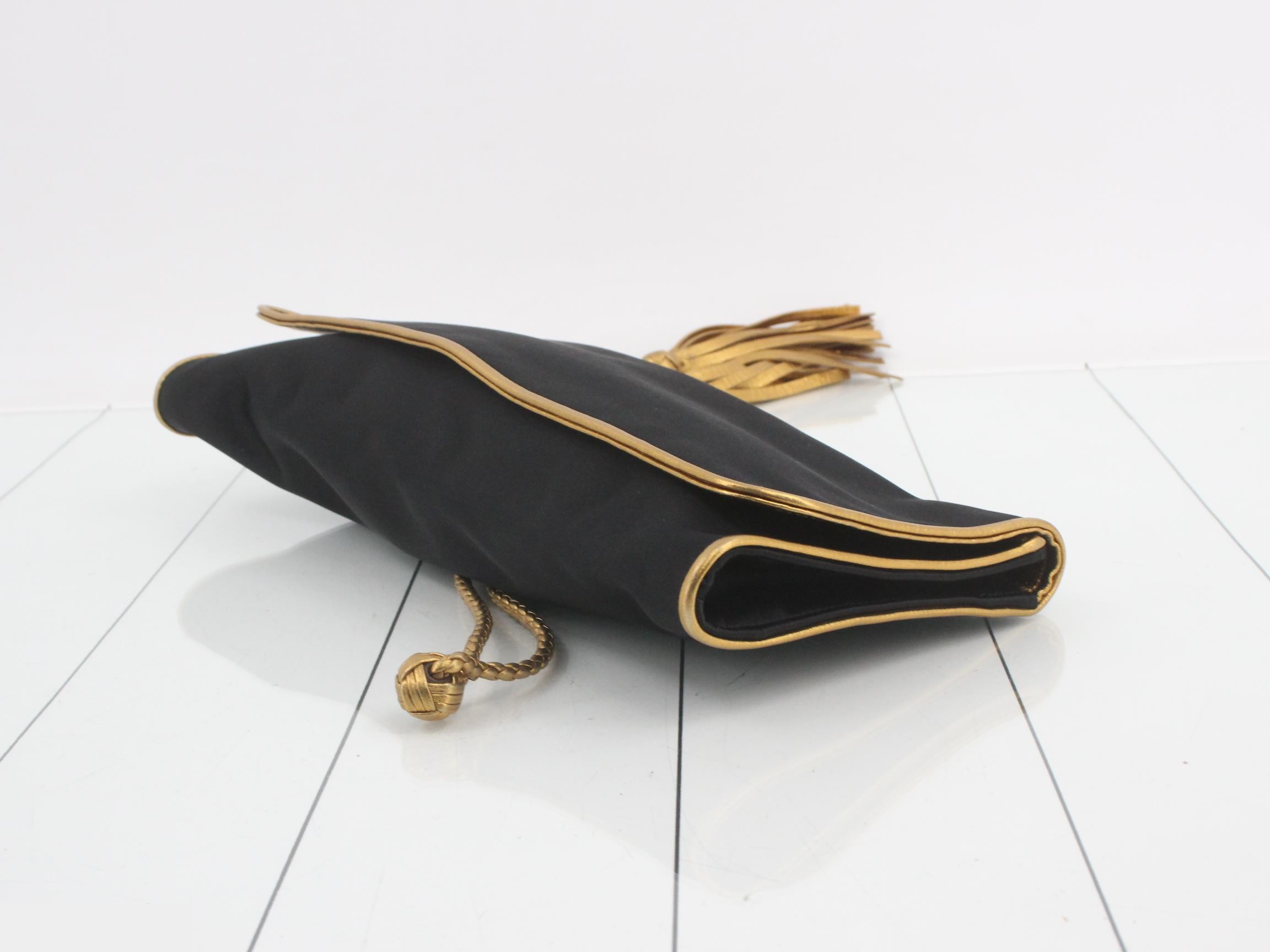 Bamboo clutch bag, silk/satin/leather, black — view 6