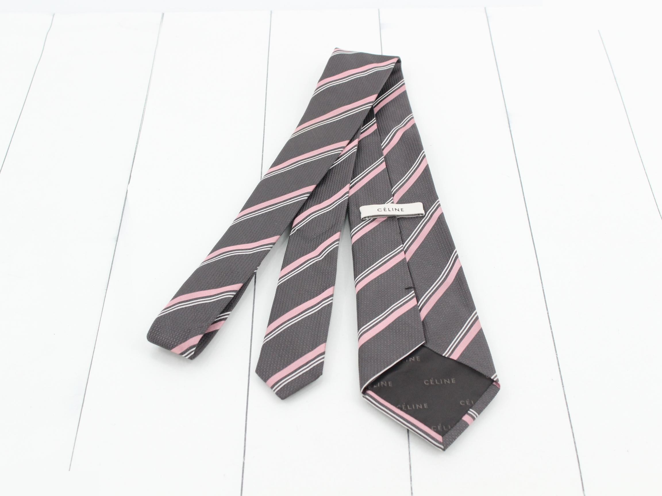 silk tie, striped, gray — view 2