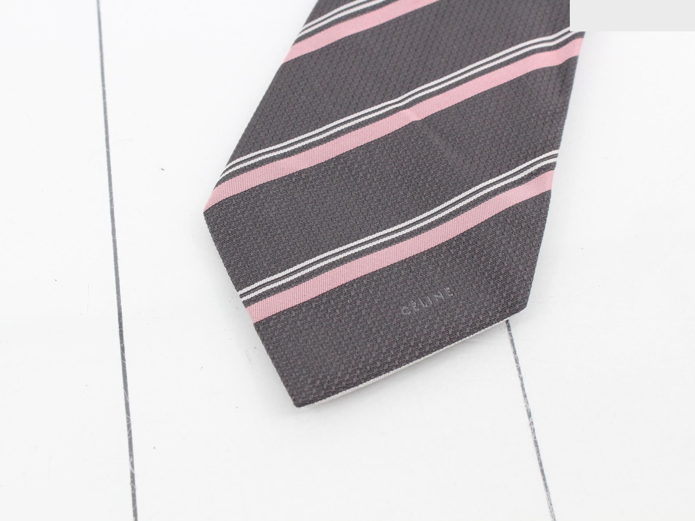 silk tie, striped, gray — view 3