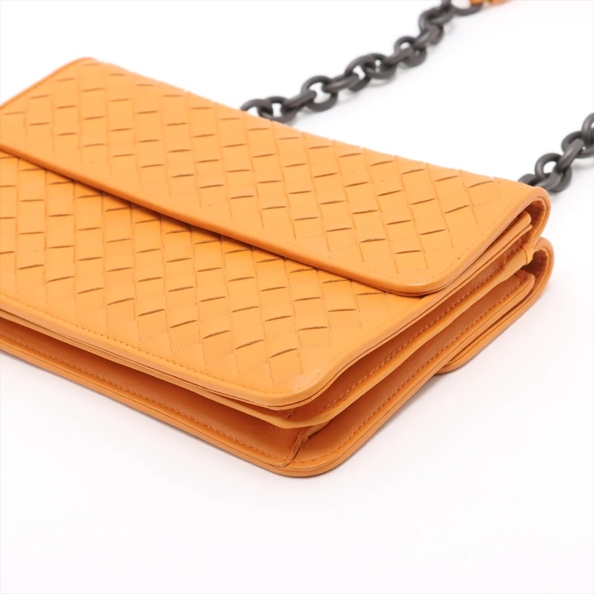 Intrecciato Leather Chain Shoulder Bag Yellow — view 3
