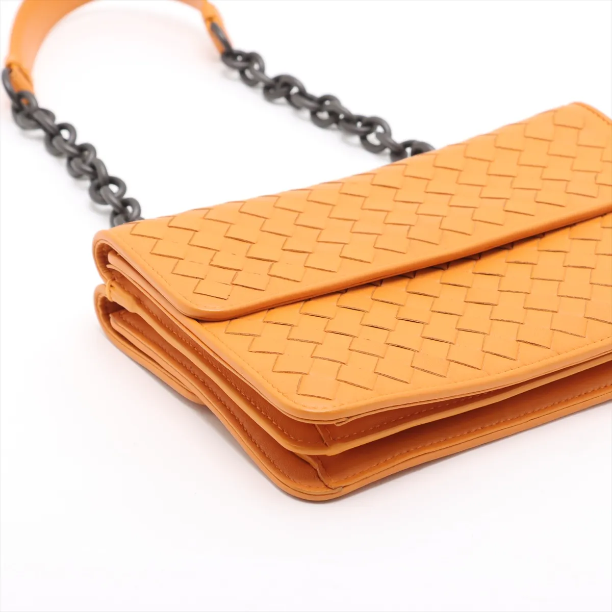 Intrecciato Leather Chain Shoulder Bag Yellow — view 4